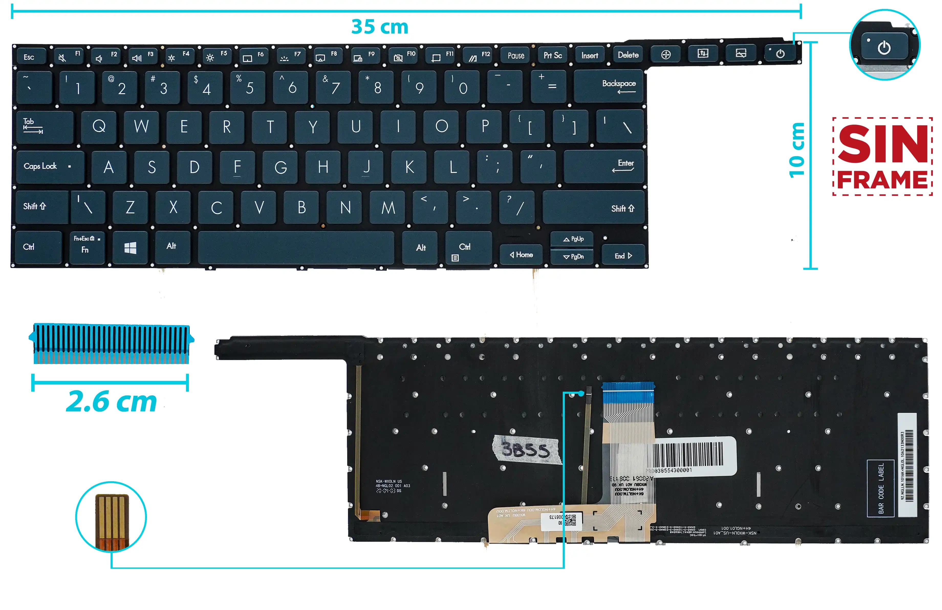 TECLADO ASUS ZENBOOK PRO DUO UX581 UX581G UX581GV UX581L UX581LV CON BACKLIGTH BOTON POWER SIN FRAME US — imagen 1