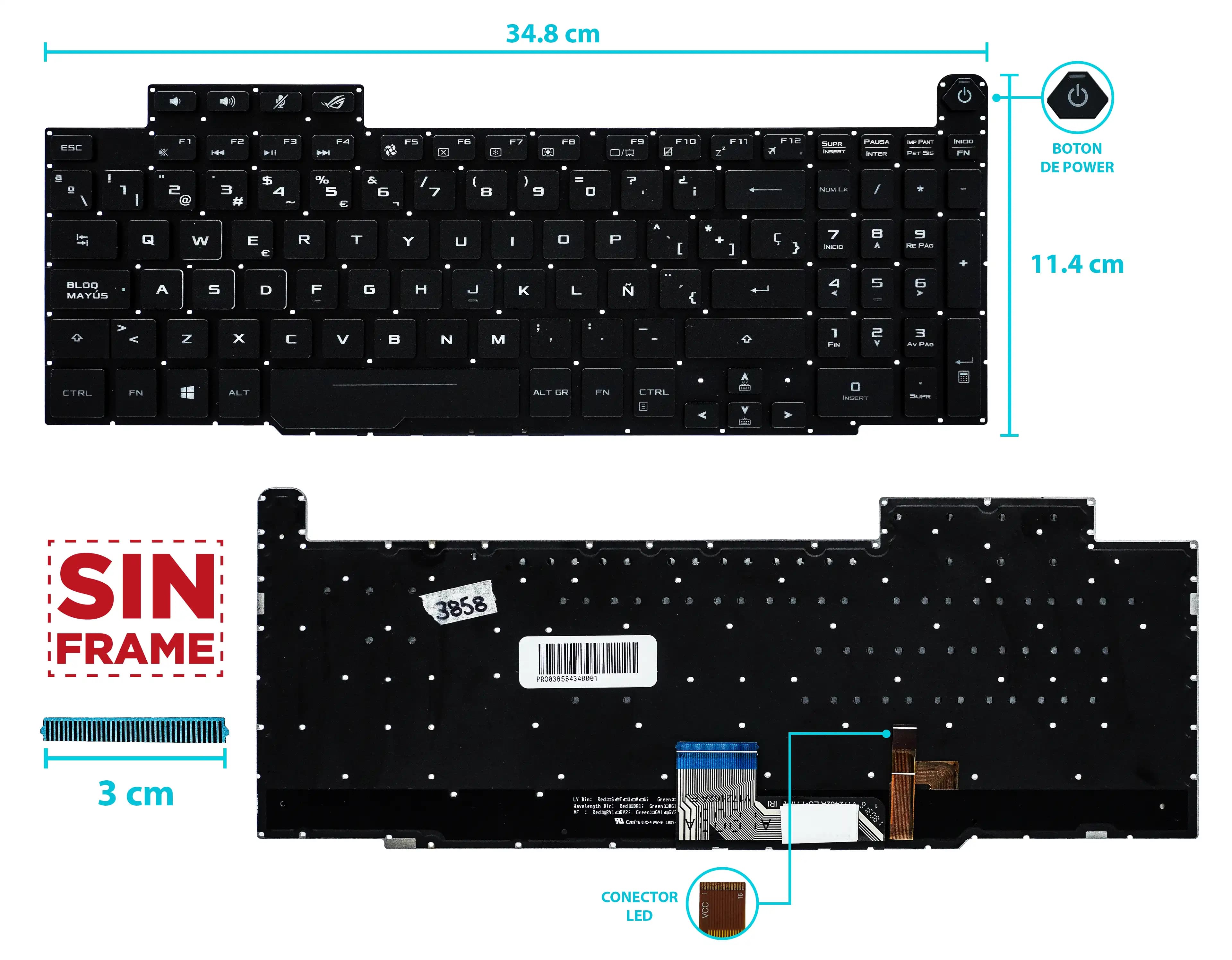 TECLADO ASUS GM501G GM501GM GM501GS GU501GM GTX1060 GV501VGS BOTON POWER CON BACKLIGTH SIN FRAME SP NUMÉRICO — imagen 1