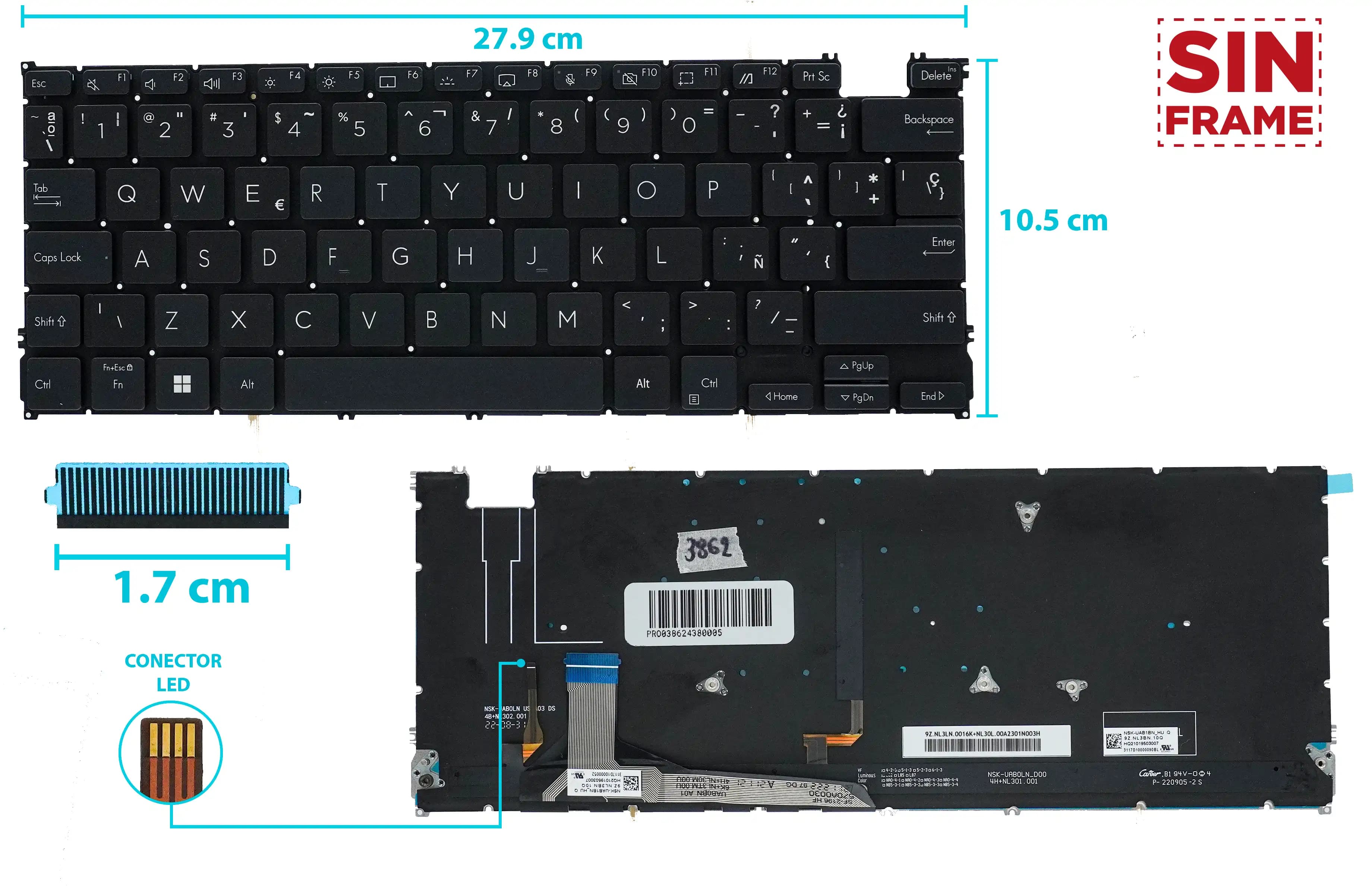 TECLADO ASUS ZENBOOK UX3402 UX3402V UX3402Z UM3402 CON BACKLIGTH BOTON POWER EN LA LAPTOP SIN FRAME SP — imagen 1