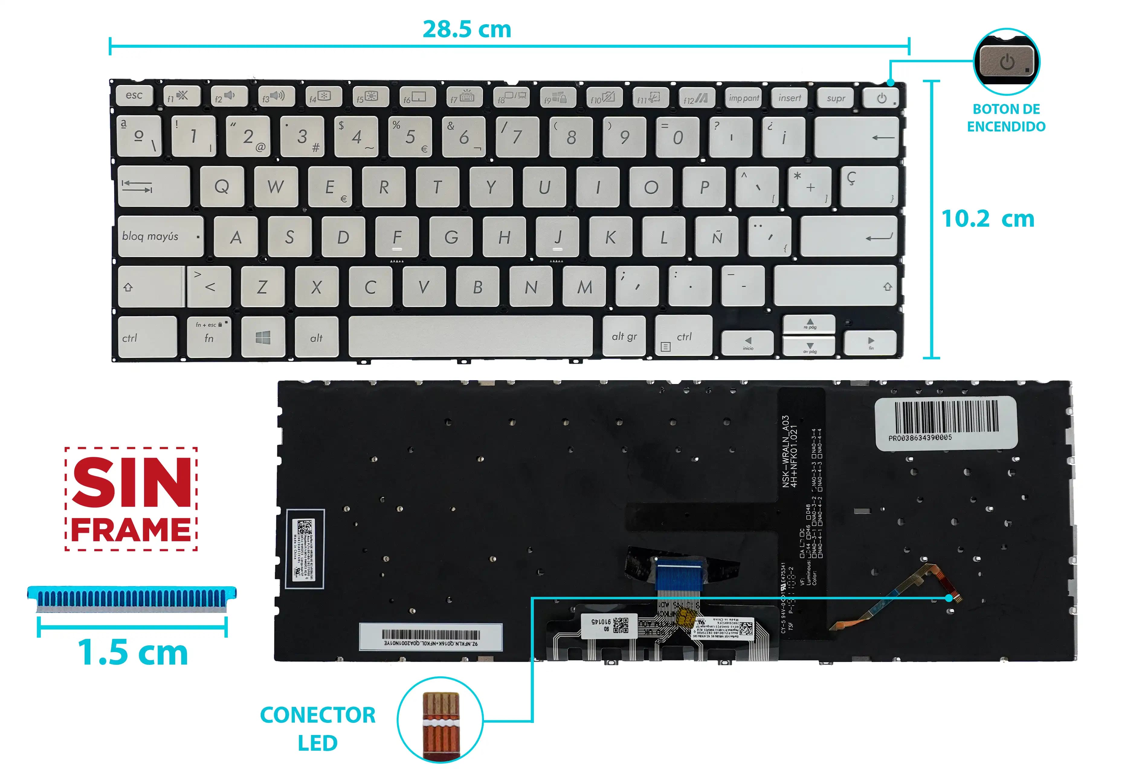 TECLADO ASUS UX433 UX433F UX433FA UX433FN UX433FL UX434 UX434F UX434FA UX434FL UX434FLC BOTON POWER CON BACKLIGTH SIN FRAME SP — imagen 1