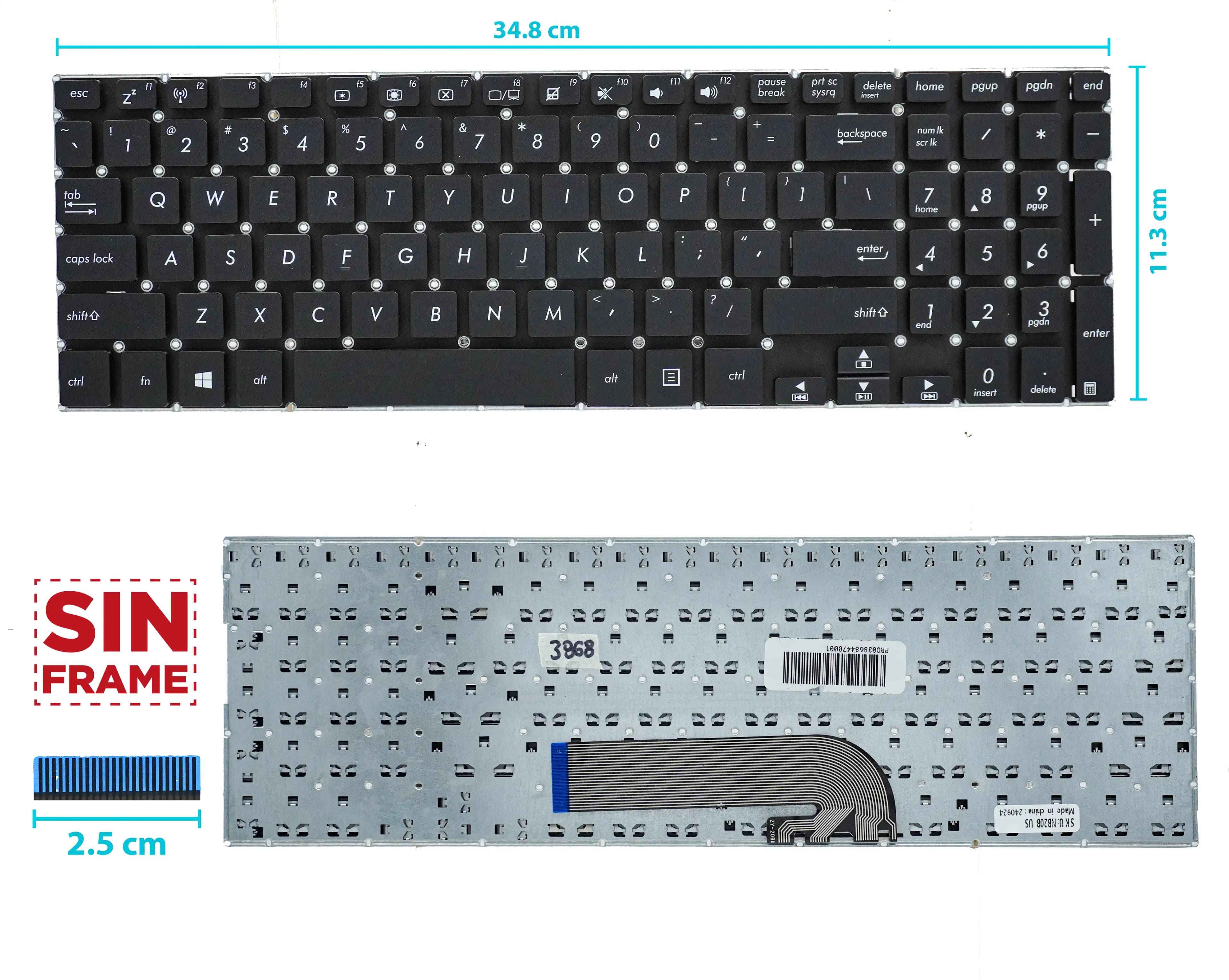 TECLADO ASUS TP500 TP500LA TP500LB TP500LN SIN FRAME US NUMÉRICO — imagen 1