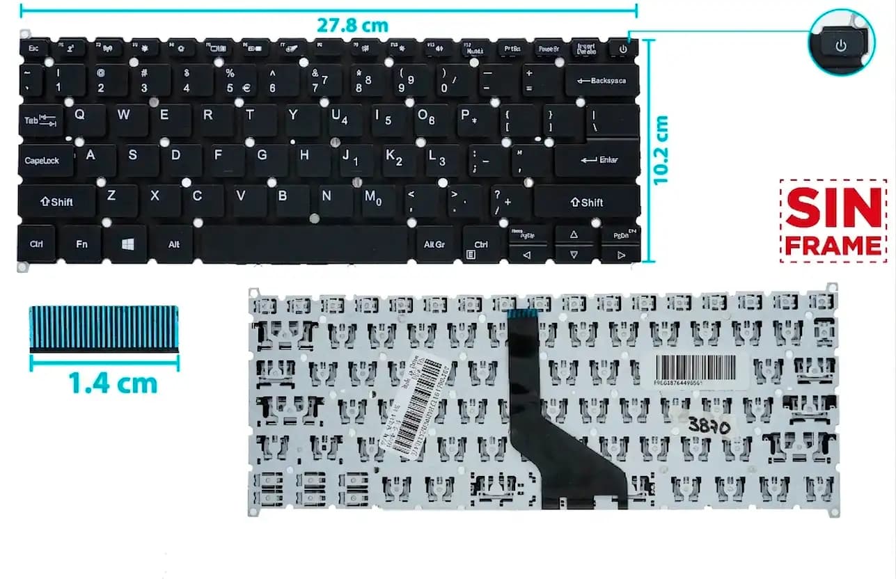 TECLADO ACER SWIFT 3 SF314-52 SF314-52-52V8 SF314-52-53AX SF314-52-58TX BOTON POWER SIN FRAME US — imagen 1