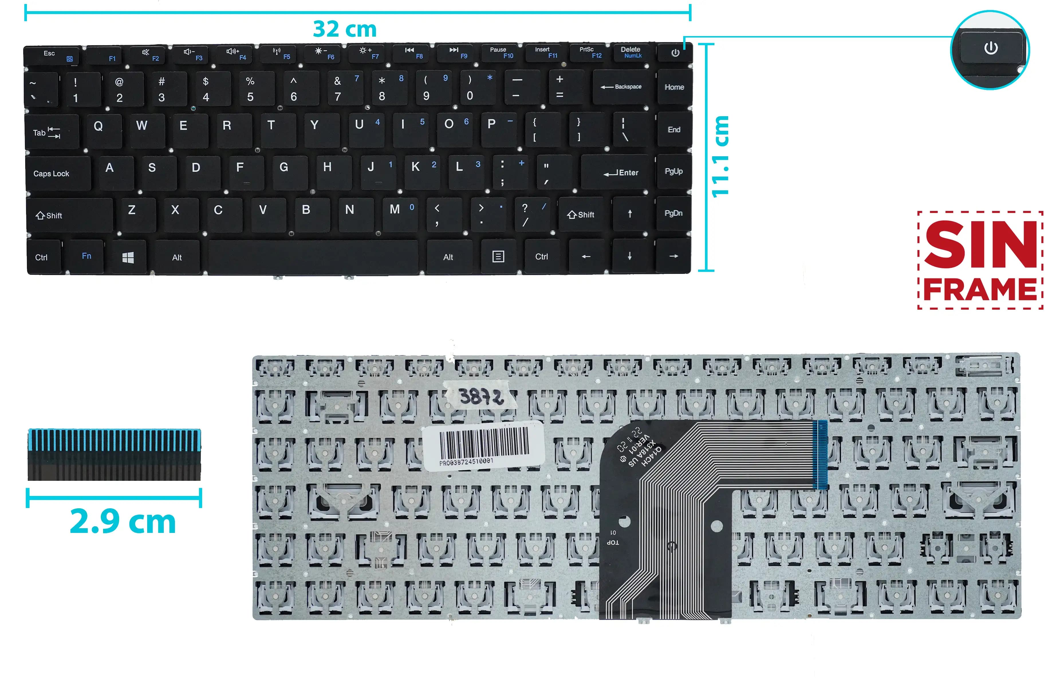 TECLADO GATEWAY GWTN133-1 GWTN141-1 GWTN141-5 GWTN141-5BK BOTON POWER SIN FRAME US — imagen 1