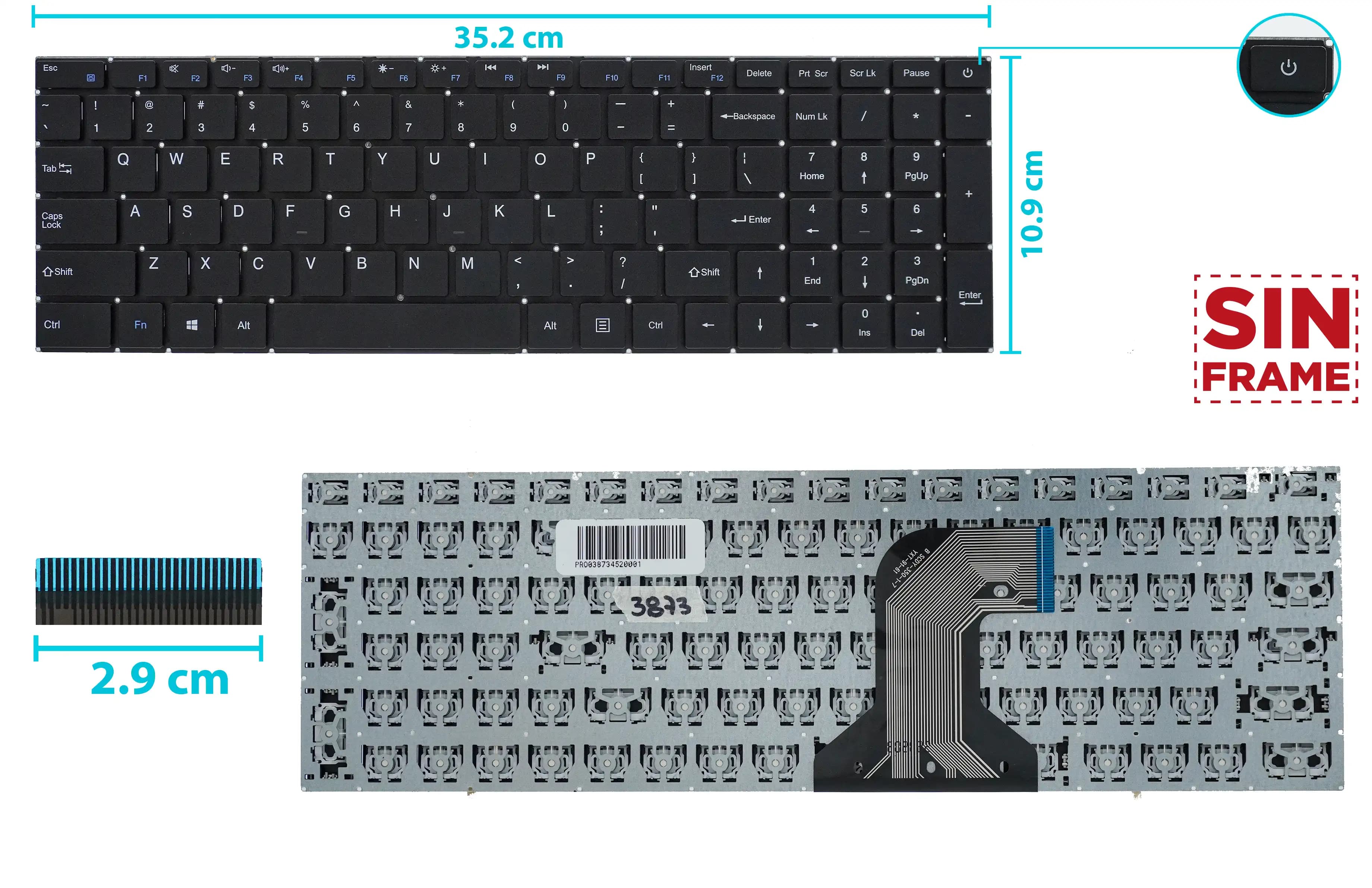 TECLADO GATEWAY GWTN156-12BL VERSION 3 BOTON POWER SIN FRAME US NUMÉRICO — imagen 1