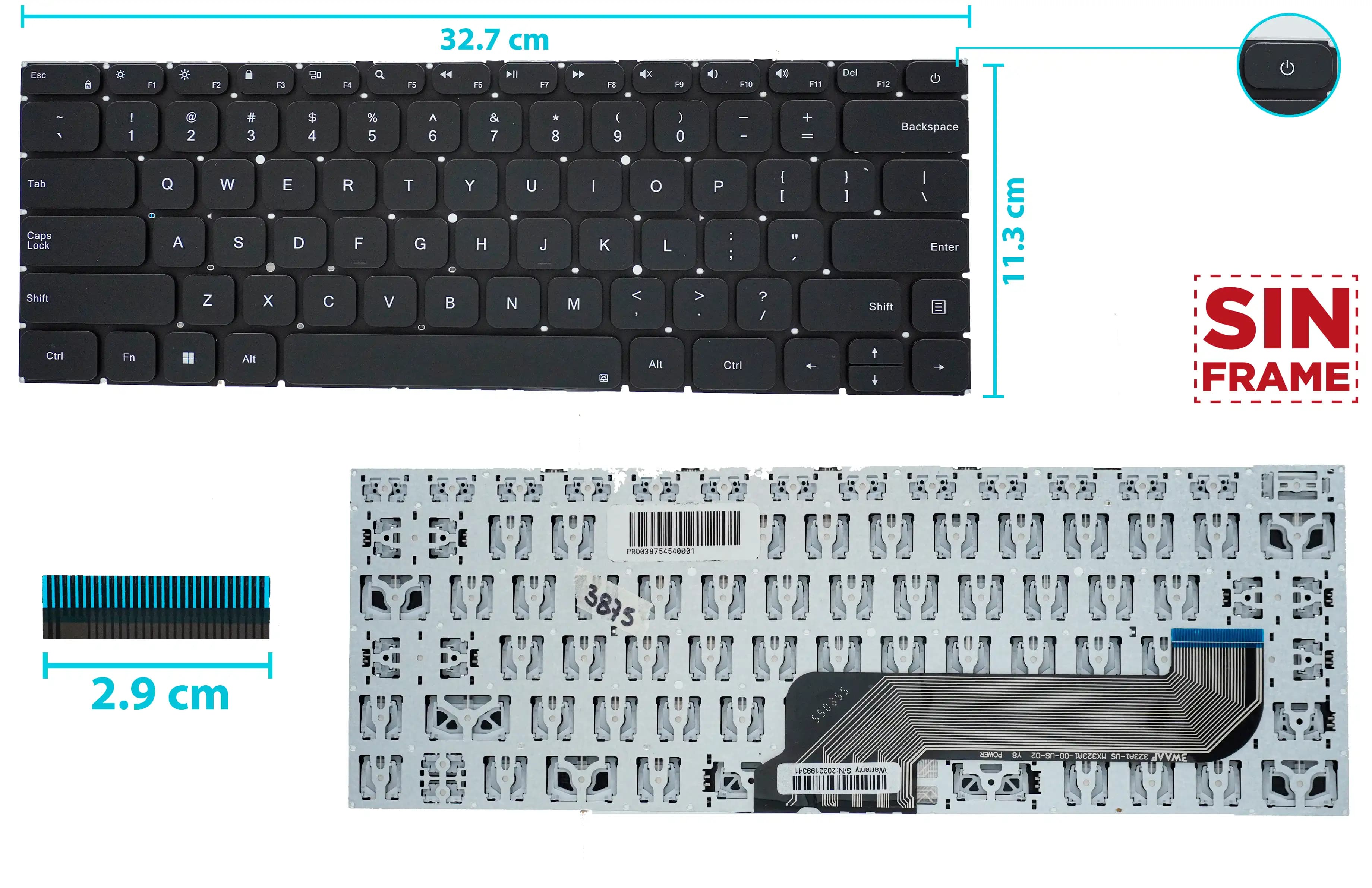 TECLADO GATEWAY GWTN 14.0 OVALADOS GWNC21524 BOTON POWER SIN FRAME US — imagen 1