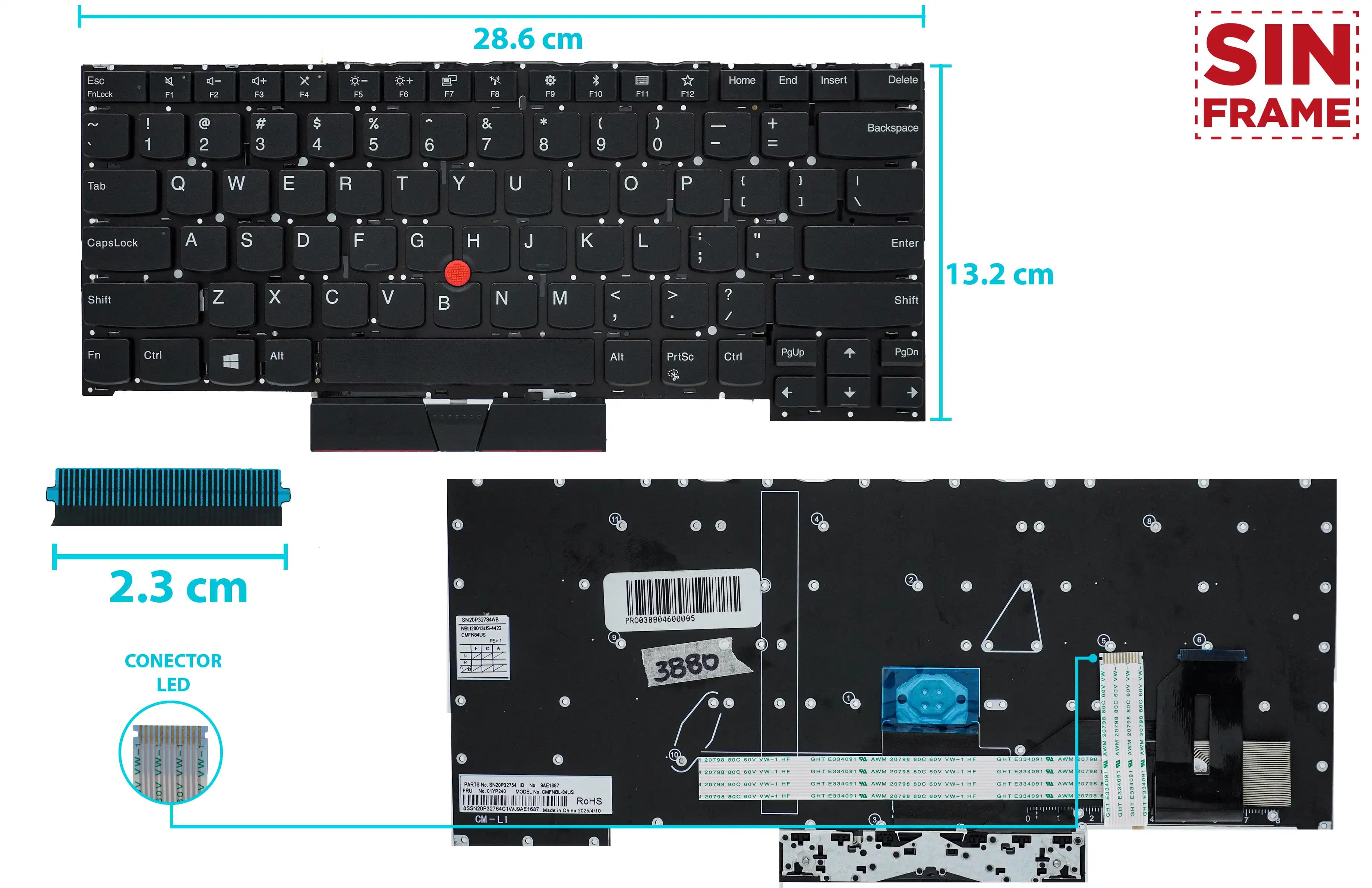 TECLADO LENOVO THINKPAD T490S T495 T495A T14S Gen 1 T14S Gen 2 Thinkpad X1 EXTREME Gen 1 y Gen 2 y Gen 3 SIN FRAMEA US — imagen 1