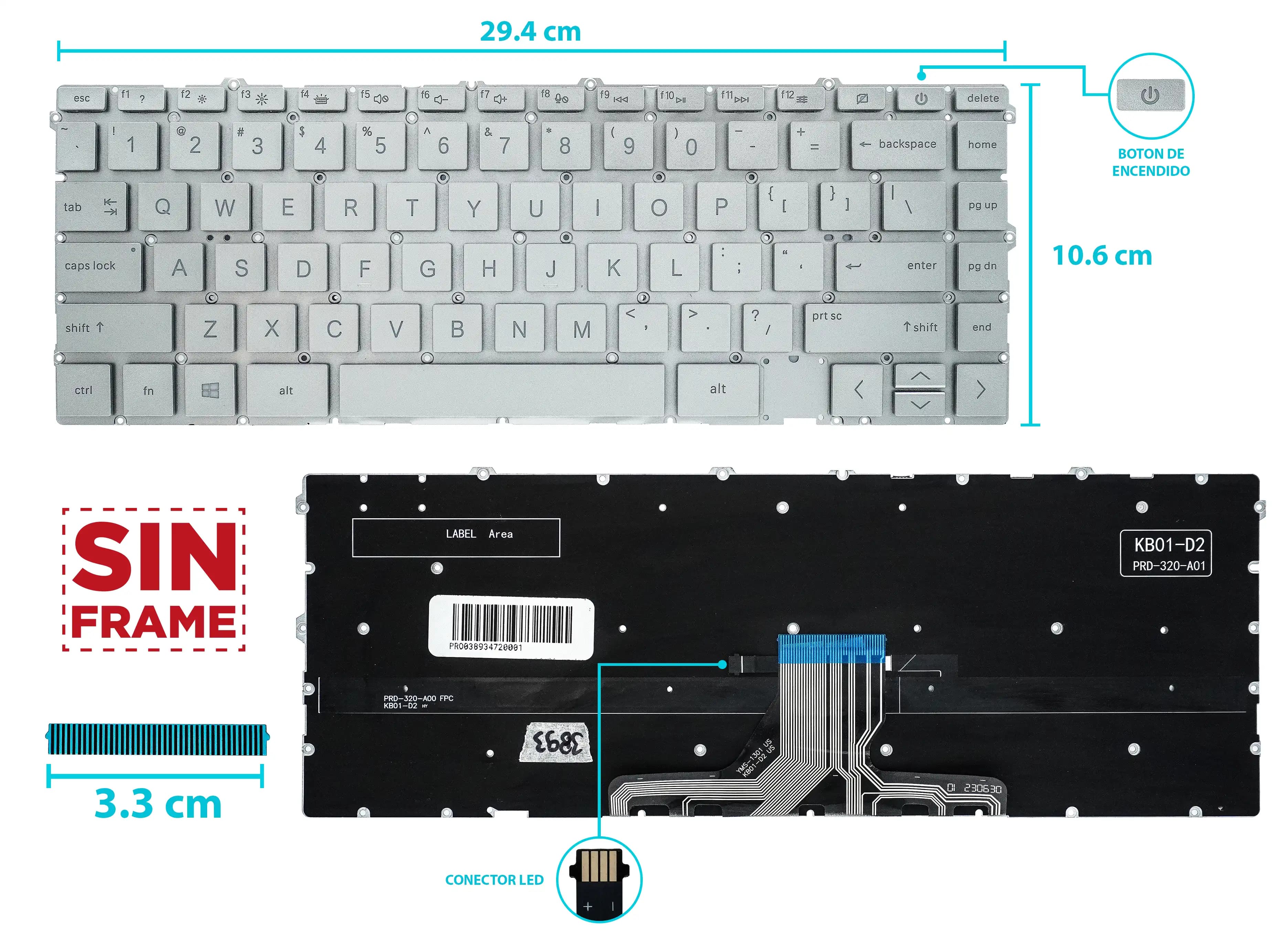 TECLADO HP SPECTRE X360 14-EA 14-EA0023DX 14-EA0047NR 14-EA1023DX SILVER BOTON POWER CON BACKLIGTH SIN FRAME US — imagen 1