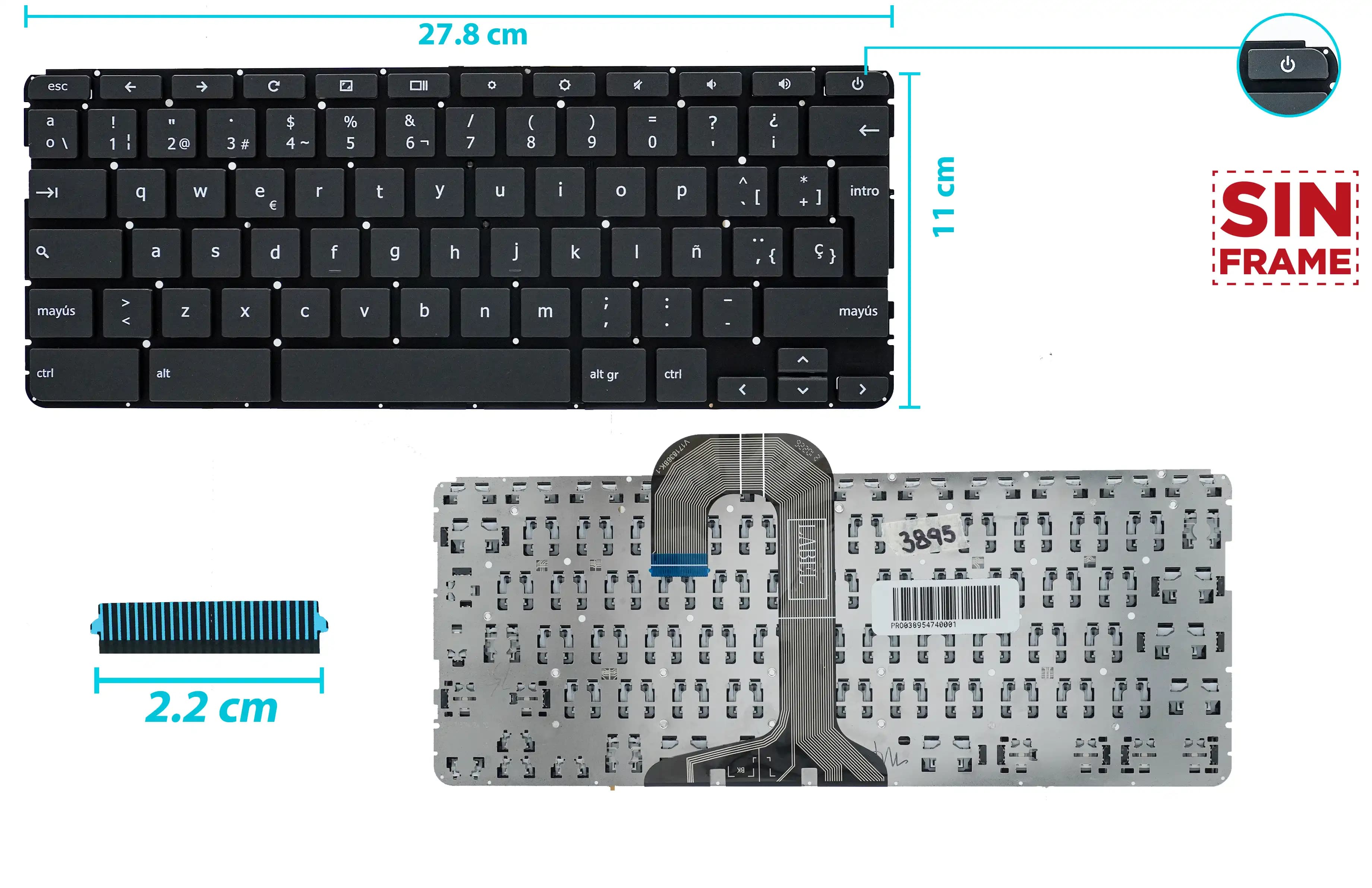 TECLADO HP CHROMEBOOK 14-CA 14-CA061 14-CA003CL 14-CA020NR 14-CA021NR CHROMEBOOK SIN FRAME BOTON POWER SP — imagen 1