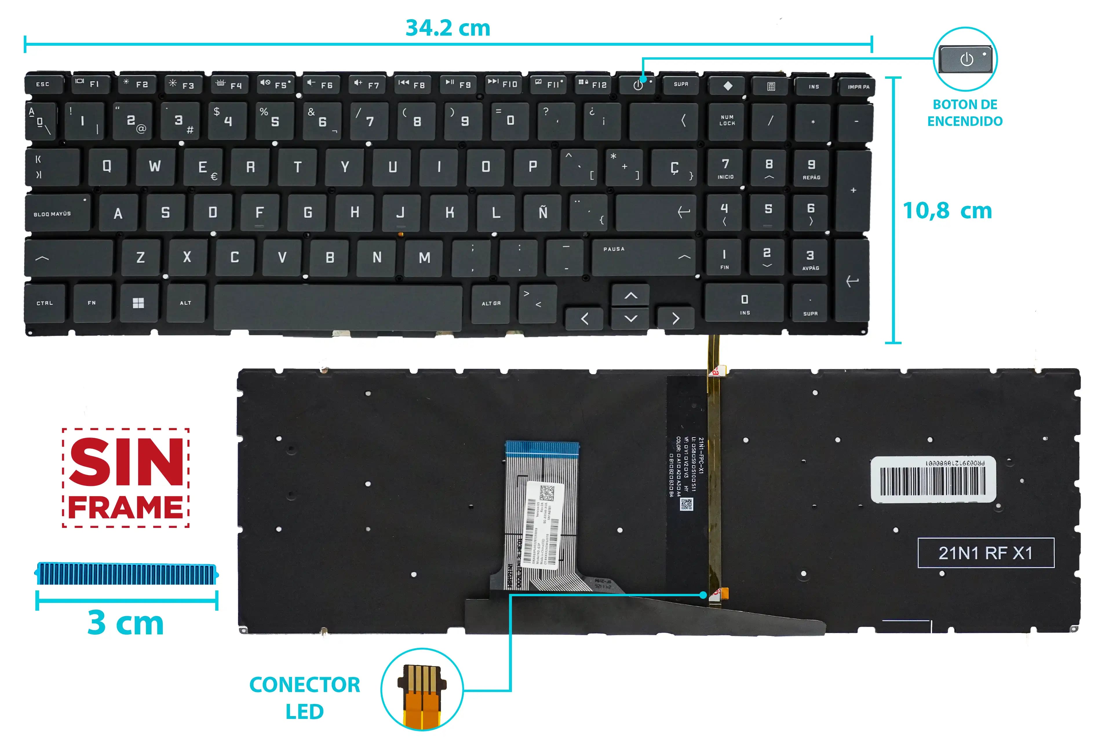 TECLADO HP VICTUS 15 15-FA0031DX 15-FA0032DX 16 16-D0013DX 16-D0030NR 16T-D000 CON BACKLIGTH BOTON POWER SIN FRAME SP NUMÉRICO — imagen 1