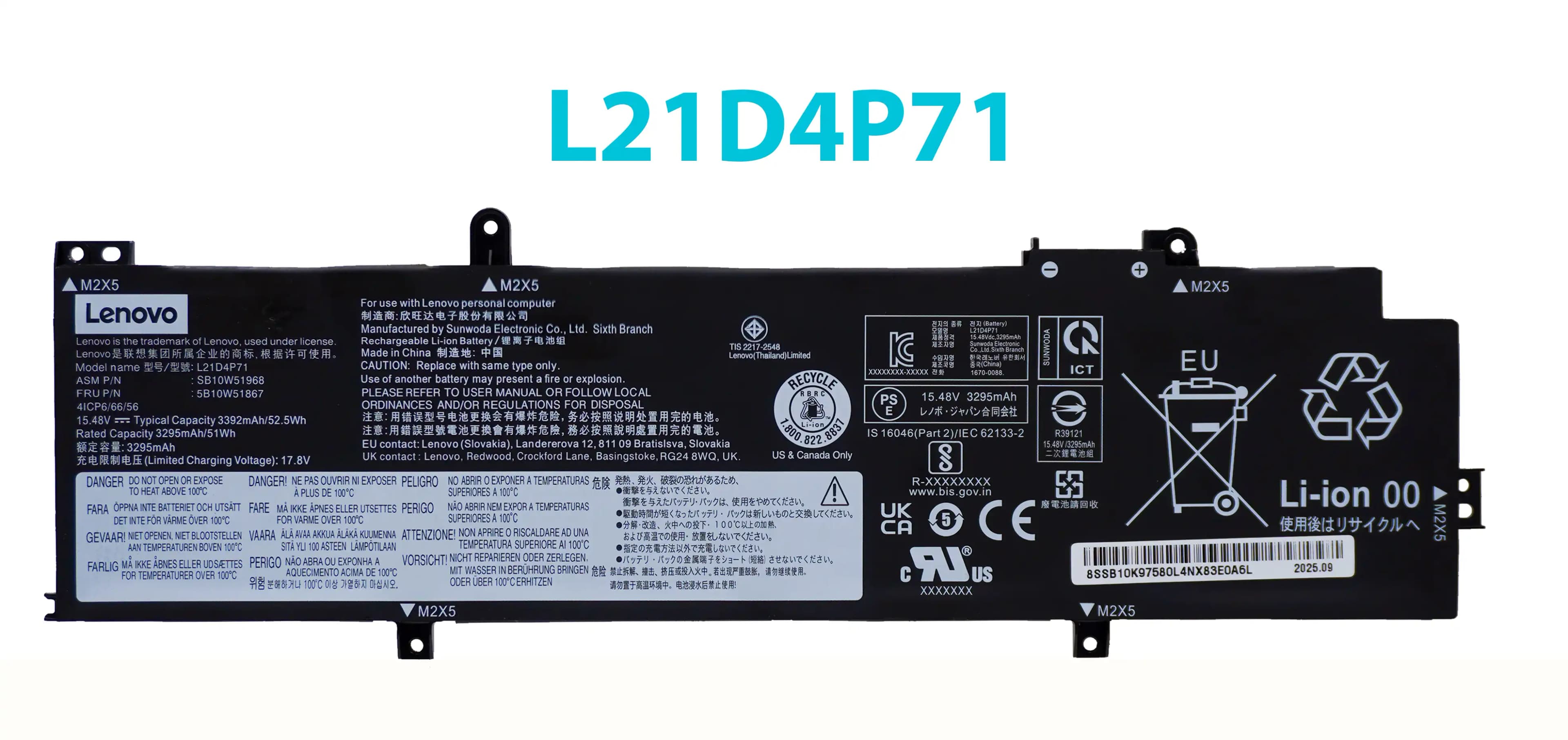 BATERIA LENOVO L21D4P71 TYPE B 15.48V 52.5 Wh INTERNA *ORIGINAL* — imagen 1