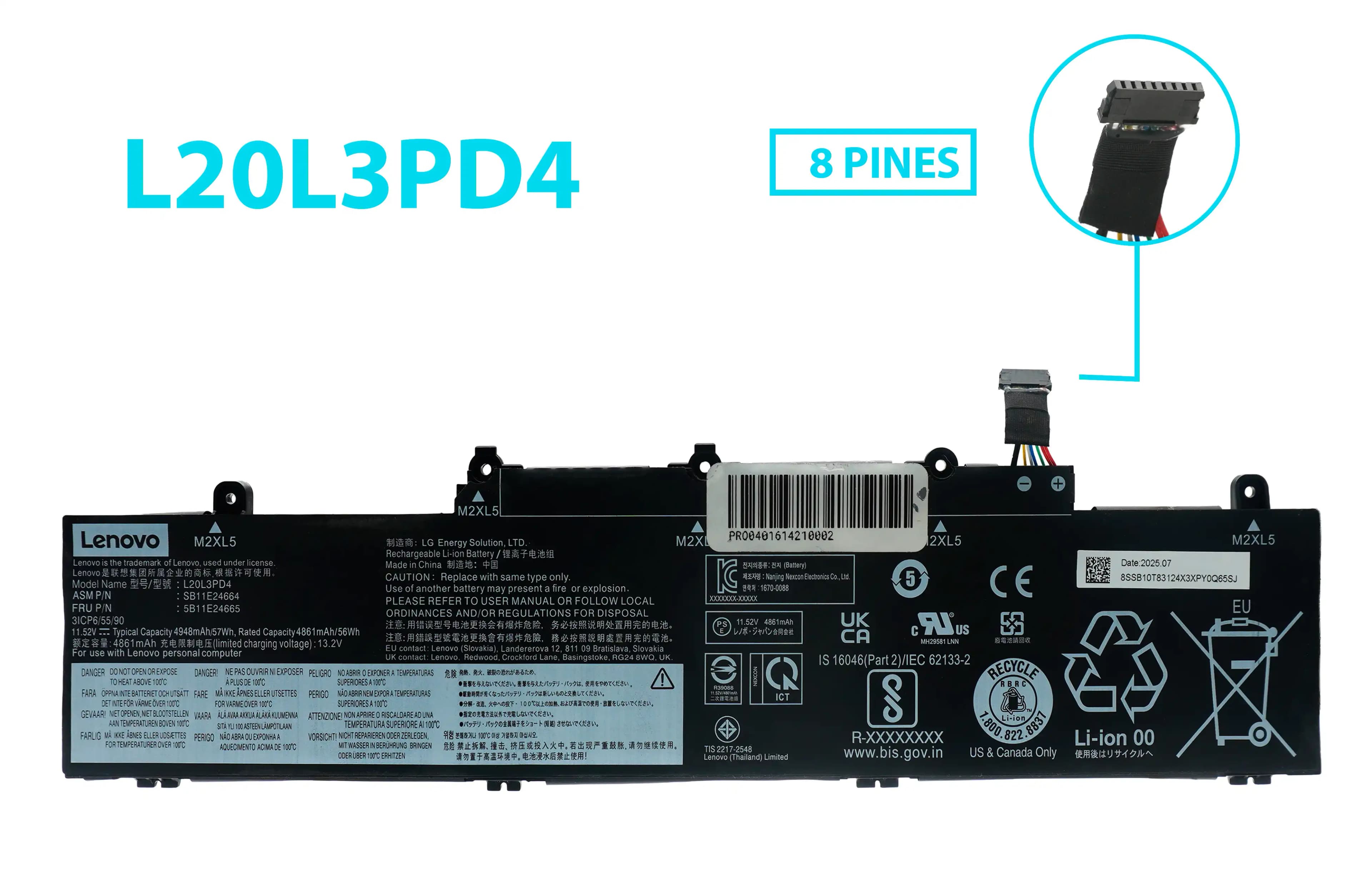 BATERIA LENOVO THINKPAD E14 E15 GEN 4 L20L3PD4 L20C3PD4 11.52V 57Wh INTERNA *ORIGINAL* — imagen 1