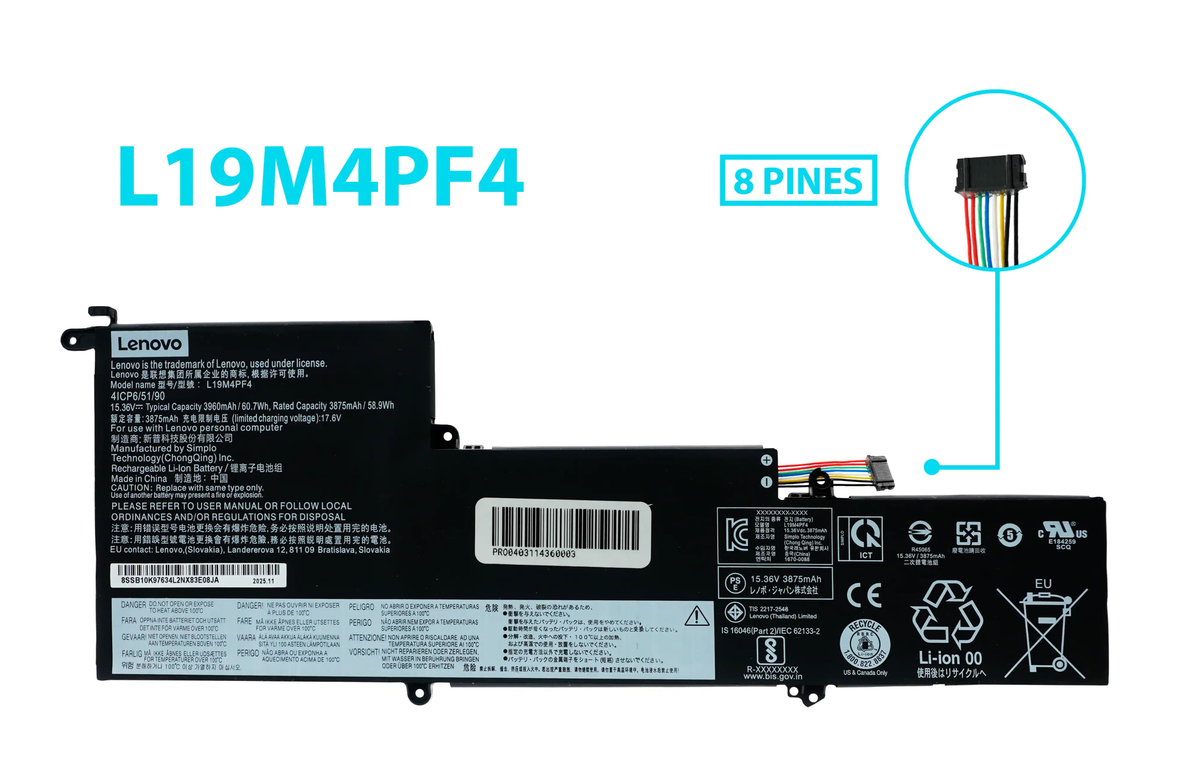BATERIA LENOVO IDEAPAD YOGA SLIM 7 14 7-14IIL05 7-14ARE05 7-14ITL05 7-14ARE L19C4PF4 L19M4PF4 L19D4PF4 INTERNA *ORIGINAL* — imagen 1
