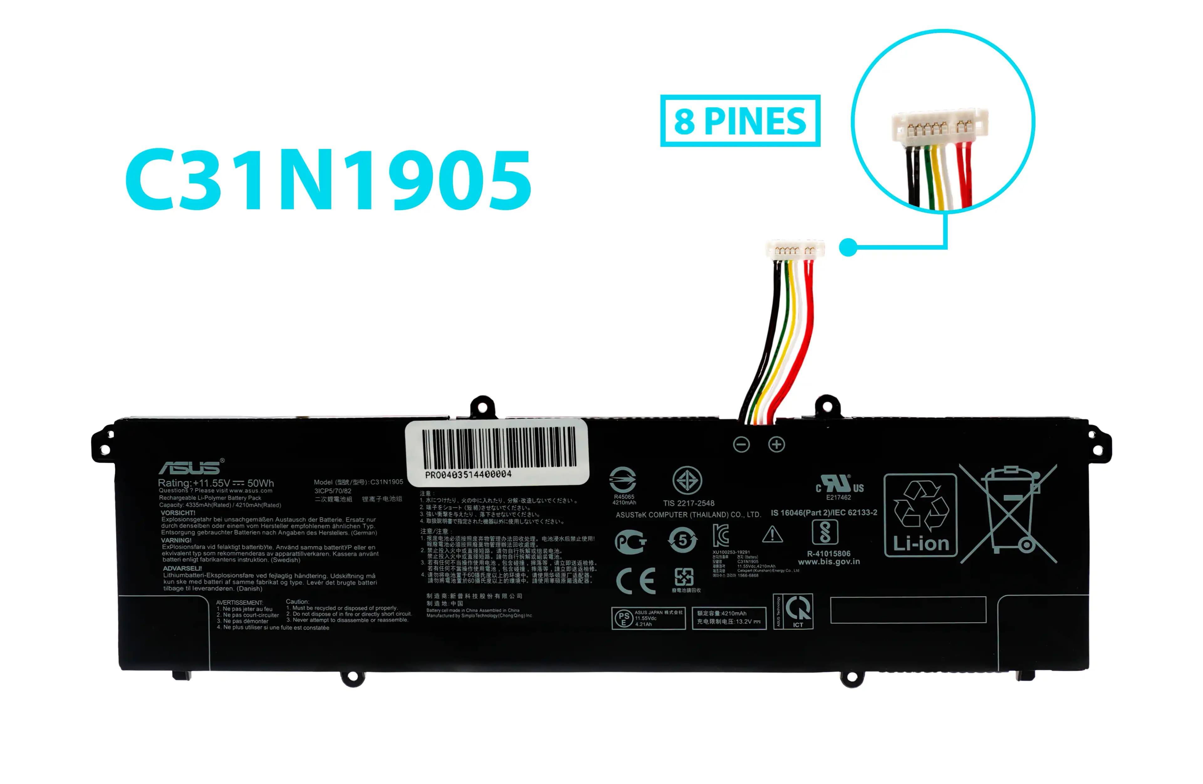 BATERIA ASUS ADOLBOOK 13 2020 DOLBOOK 14 2020 VIVOBOOK S13 S330FA S330FN S333 S333JA S333EA S14 S433 S433FA S433FL C31N1905 INTERNA *ORIGINAL* — imagen 1
