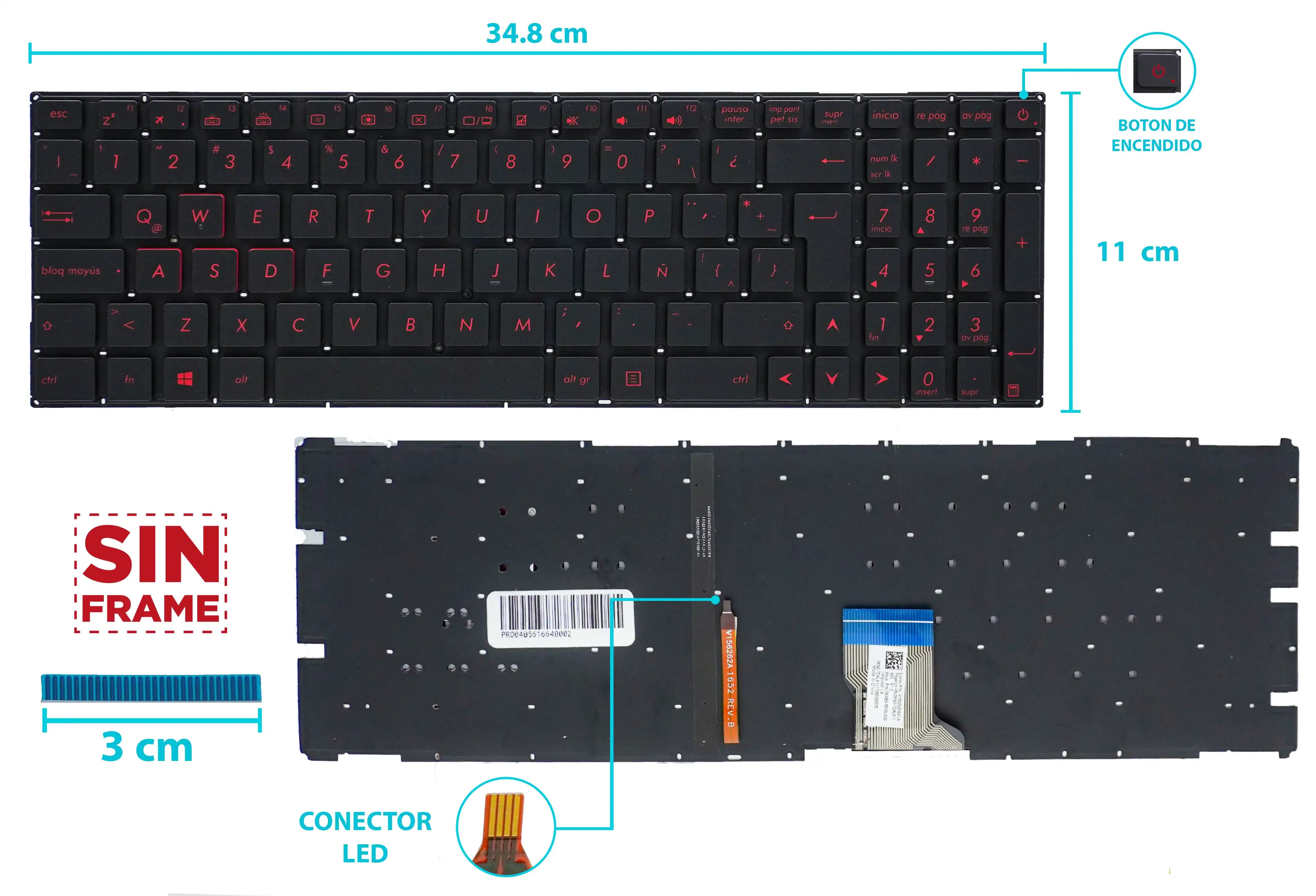 TECLADO ASUS GL502 GL502V GL502VS GL502VY GL502VT CON BACKLIGTH ROJO SIN FRAME BOTON POWER SP NUMÉRICO — imagen 1