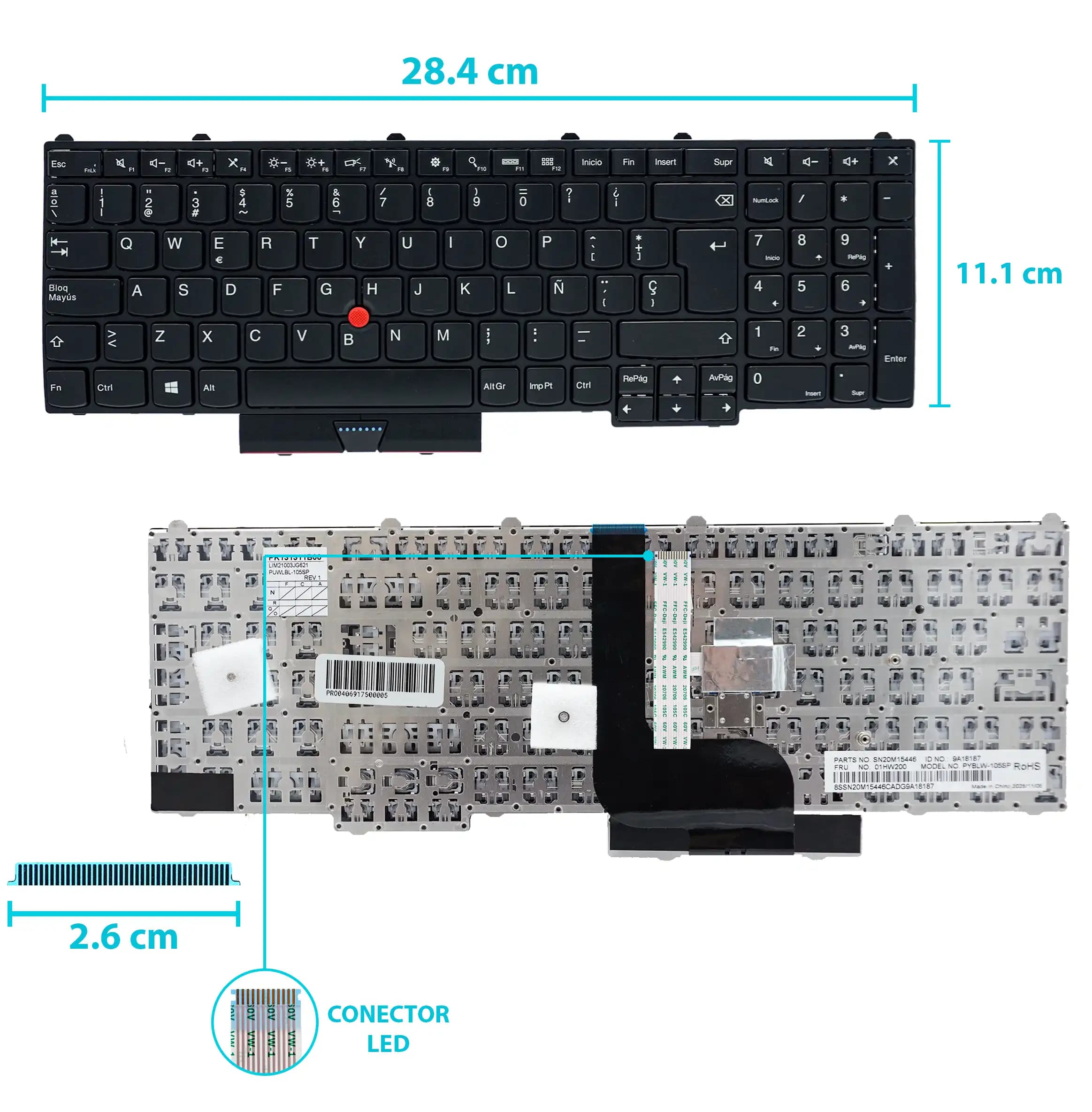 TECLADO LENOVO THINKPAD P71 P51 P70 P50 SERIES 01ER977 01HW267 01HW200 CON POINTER SP NUMÉRICO — imagen 1