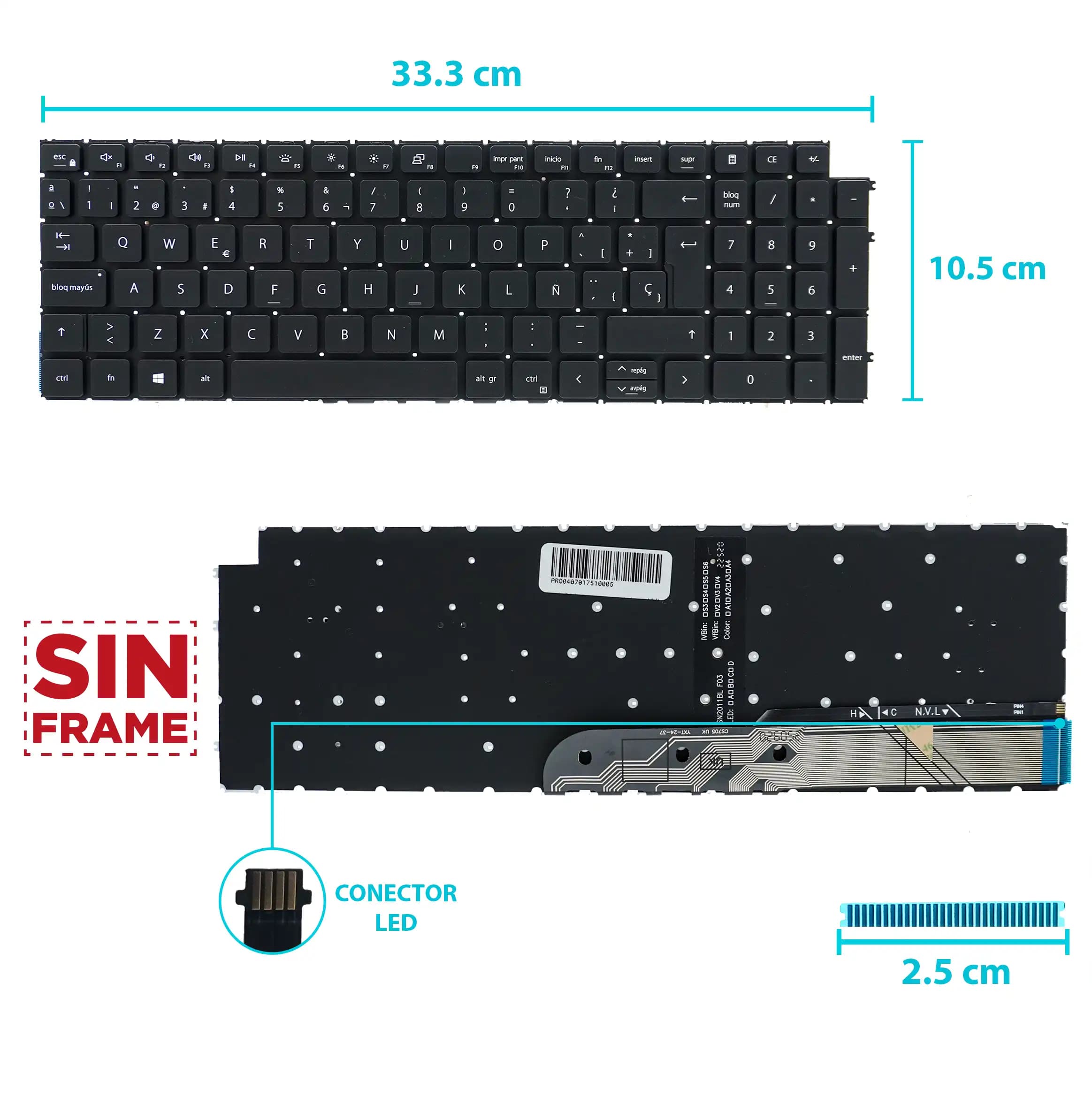 TECLADO DELL LATITUDE 3520 INSPIRON 3520 3525 15 7510 CON BACKLIGTH NEGRO BOTON POWER EN LA LAPTOP SIN FRAME SP NUMÉRICO — imagen 1