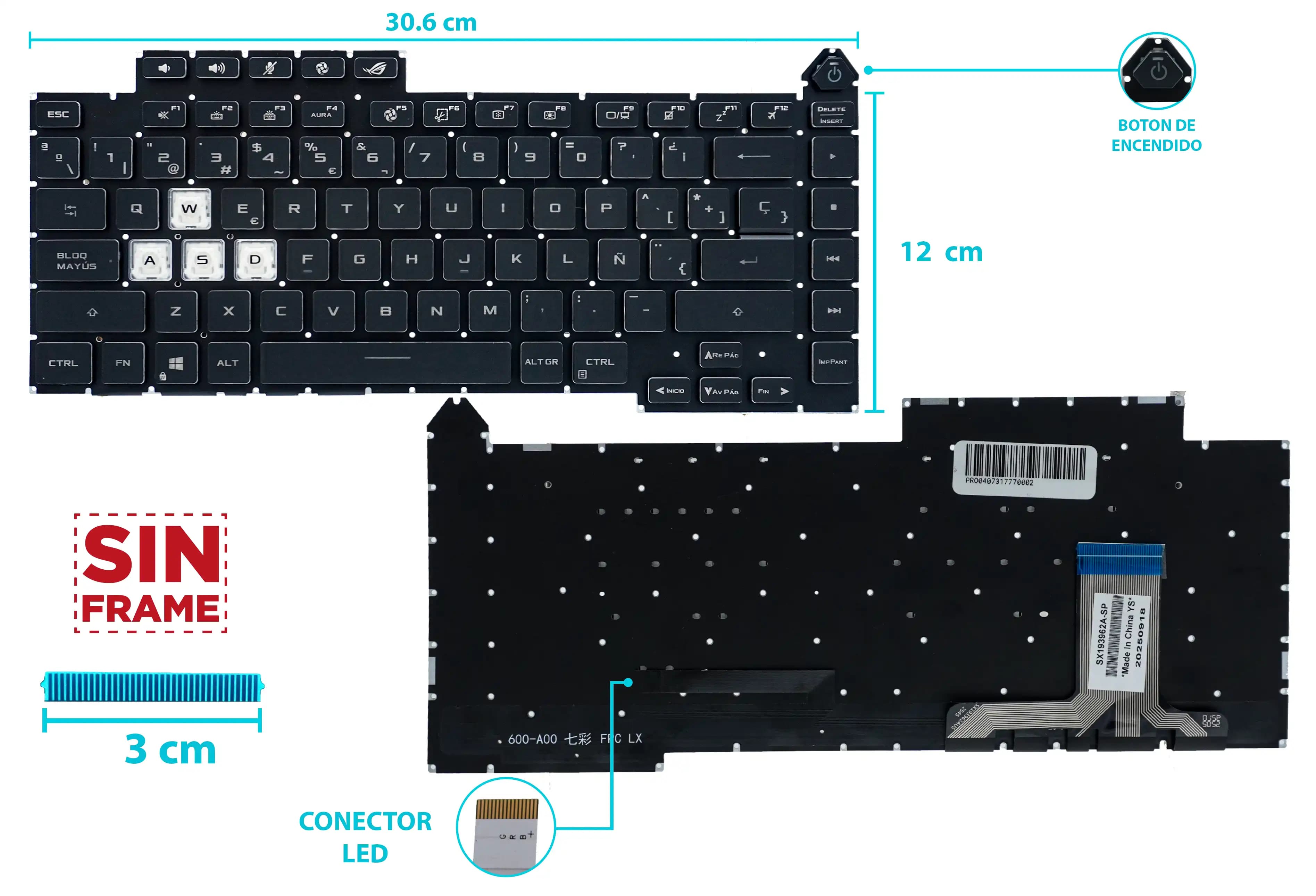TECLADO ASUS ROG G15 G513 G513QY G513QM G513Q 2021 CON BACKLIGTH BOTON POWER SIN FRAME SP — imagen 1