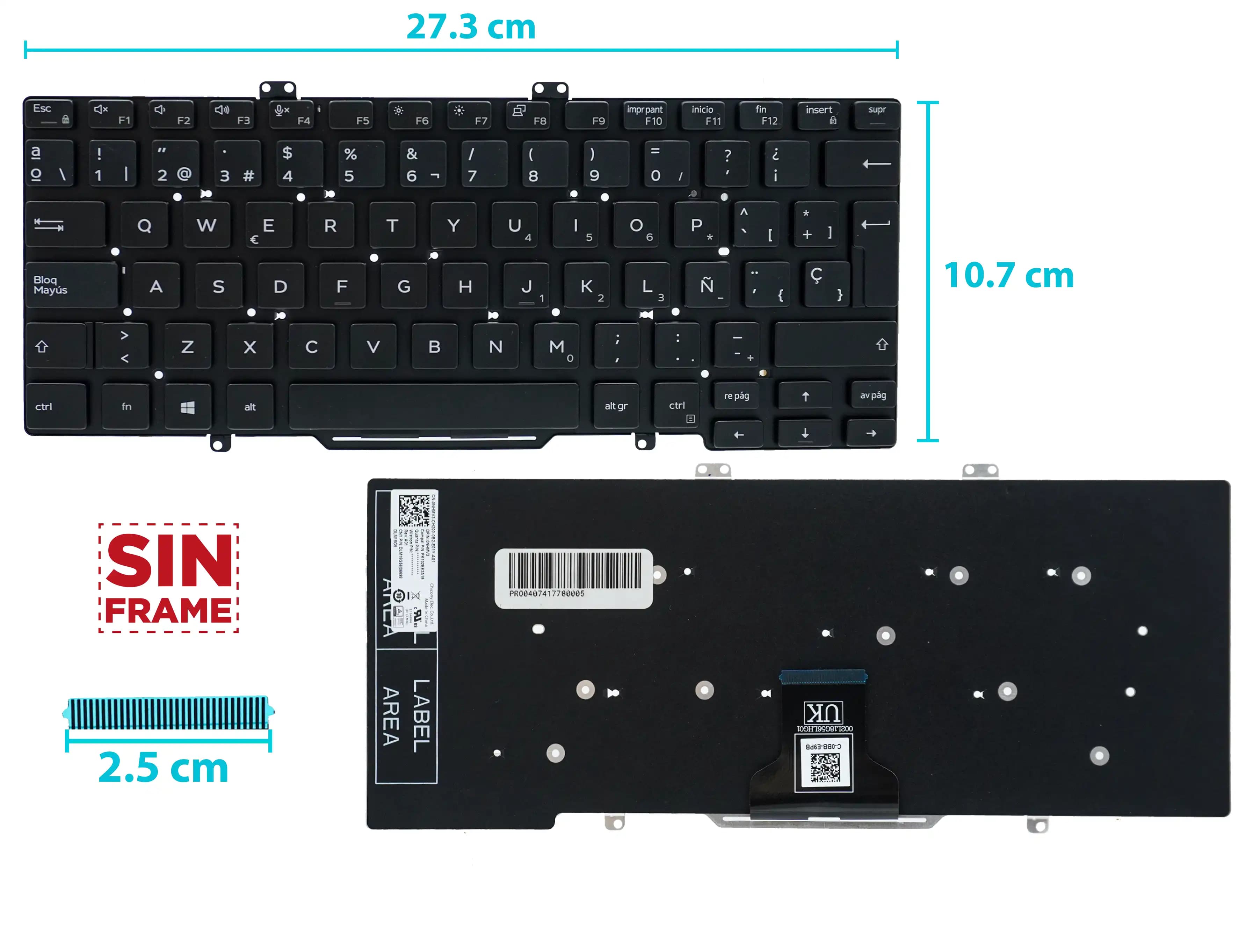 TECLADO DELL 14 5400 5401 7400 L3400 7410 5402 7400 CON POINTER SIN FRAME SP — imagen 1