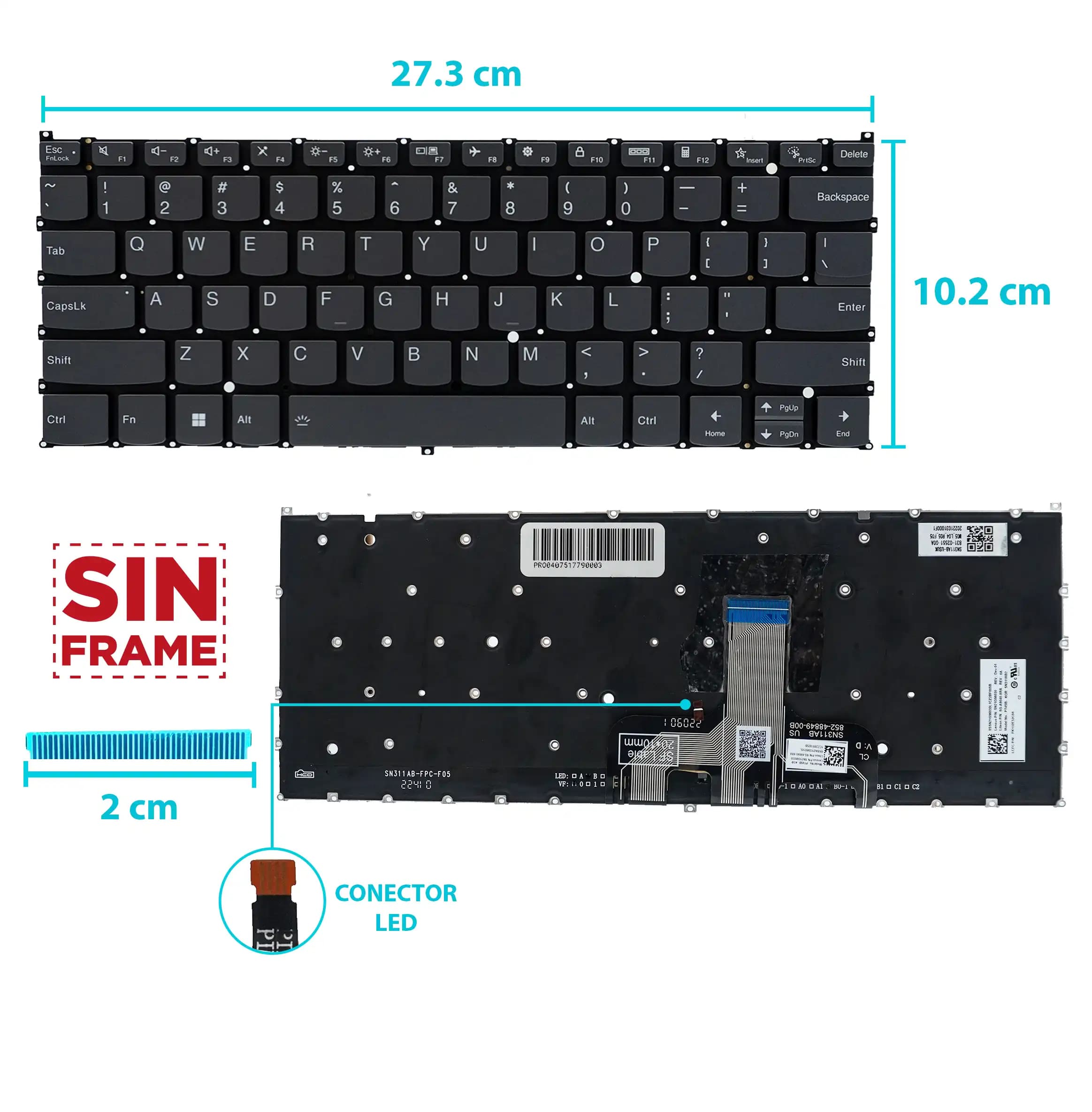 TECLADO LENOVO YOGA 7 14ARB7 14IAL7 SLIM 7 PROX 14ARH7 14IAH7 CON BACKLIGTH SIN FRAME US — imagen 1