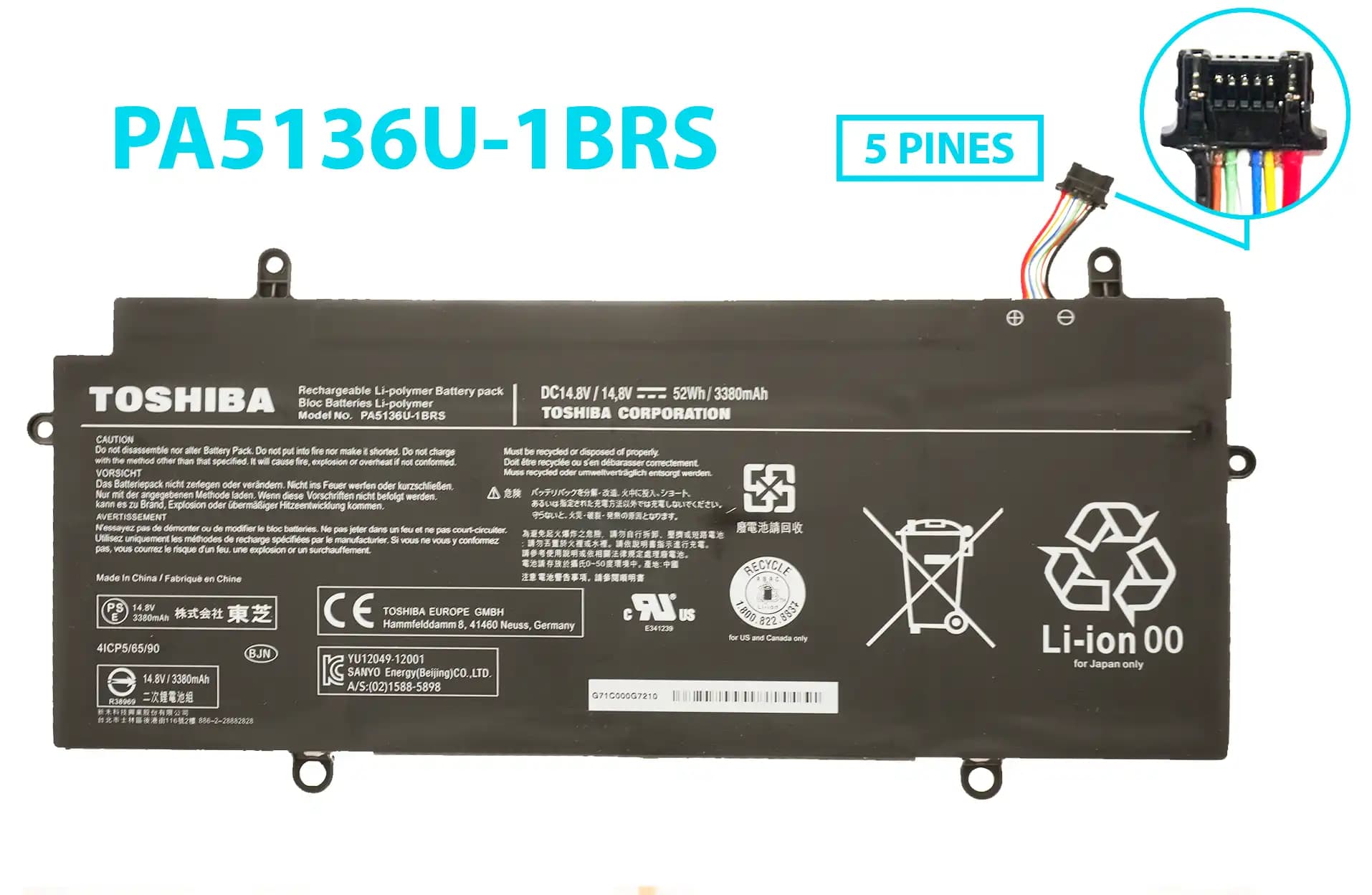 BATERIA TOSHIBA PA5136U-1BRS INTERNA TIPO B 14.8V 52Wh 7 LINES *ORIGINAL* — imagen 1