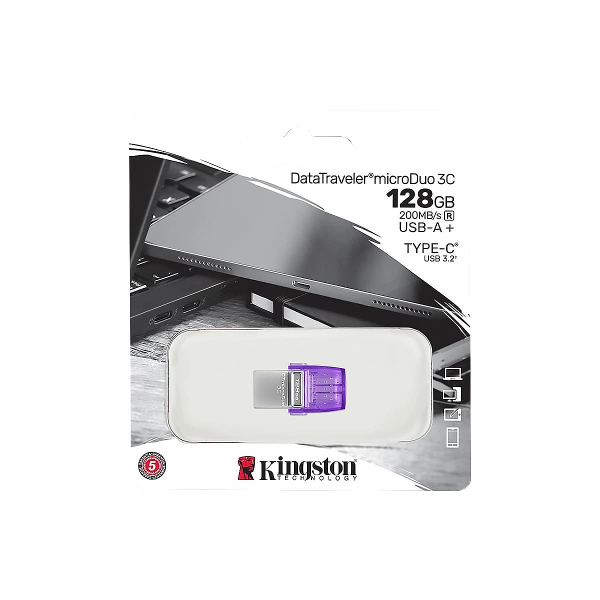 FLASH MEMORY KINGSTON 128GB DATA TRAVELER microDuo 3C TYPE-A - C PURPLE — imagen 7