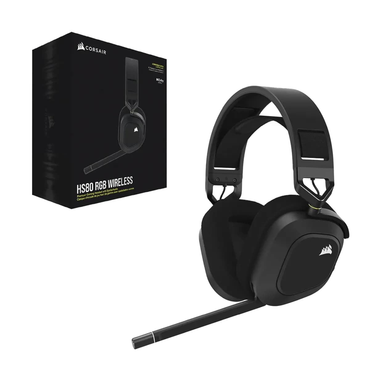 HEADSET AUDIFONOS CORSAIR HS80 WIRELESS PREMIUM GAMING HEADSET WITH SPATIAL AUDIO CARBON — imagen 7
