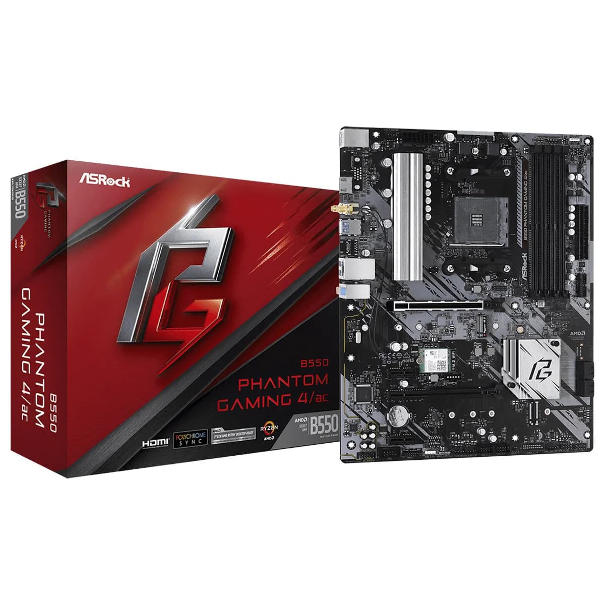 MBO ASROCK B550 PHANTOM GAMING 4AC AMD AM4 HDMI 4XDDR4 DIMM 8USB 4SATA3 PCIE2X16-2X1 M.2 ATX — imagen 4