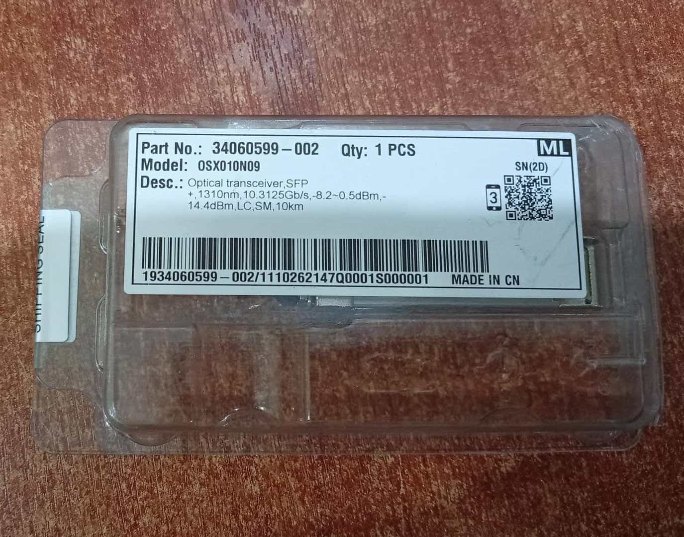 Transceptor Óptico Huawei OSX010N09 SFP+ 10.3Gbps 1310nm 10km LC Monomodo SM - Nuevo