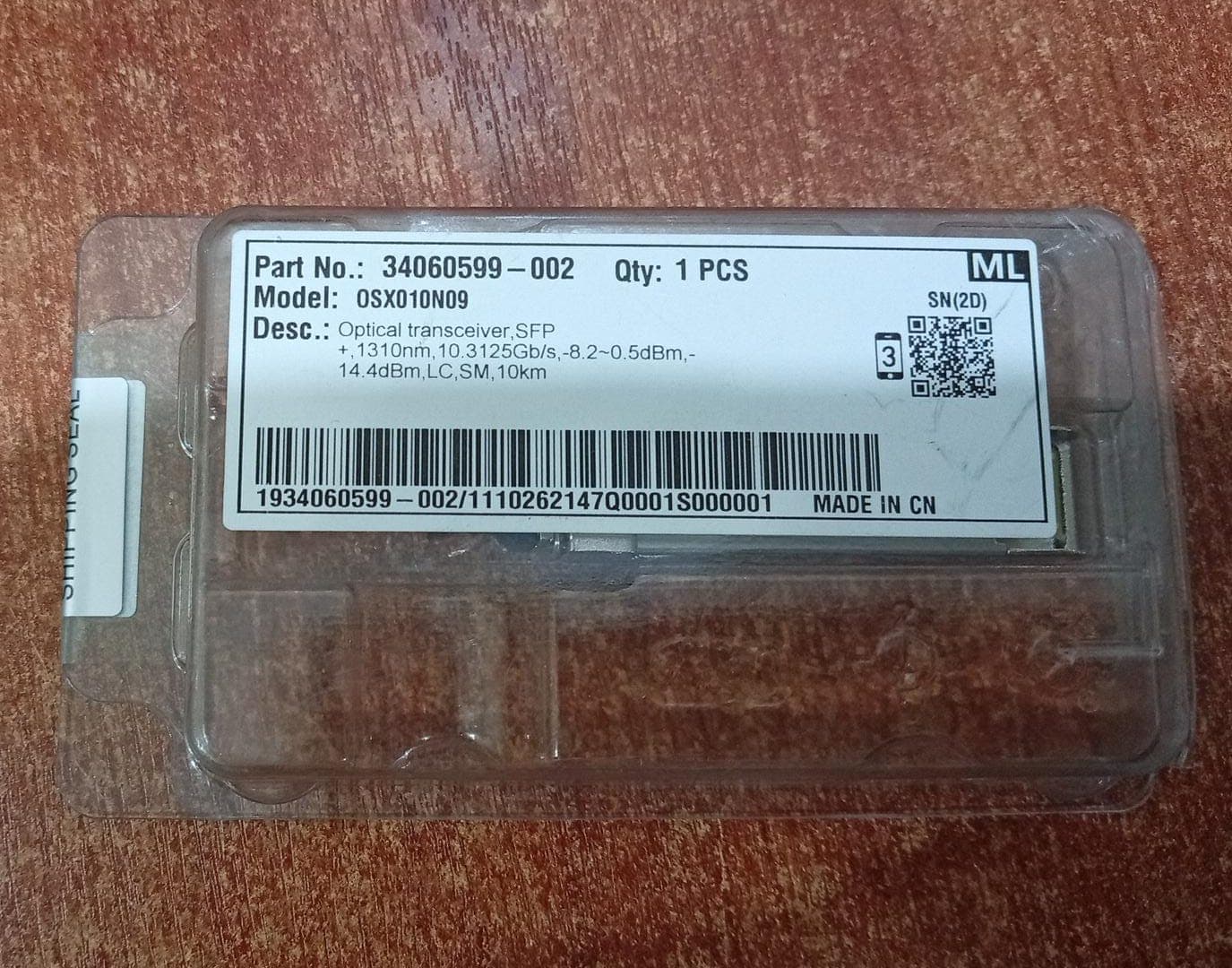 Transceptor Óptico Huawei OSX010N09 SFP+ 10.3Gbps 1310nm 10km LC Monomodo SM - Nuevo