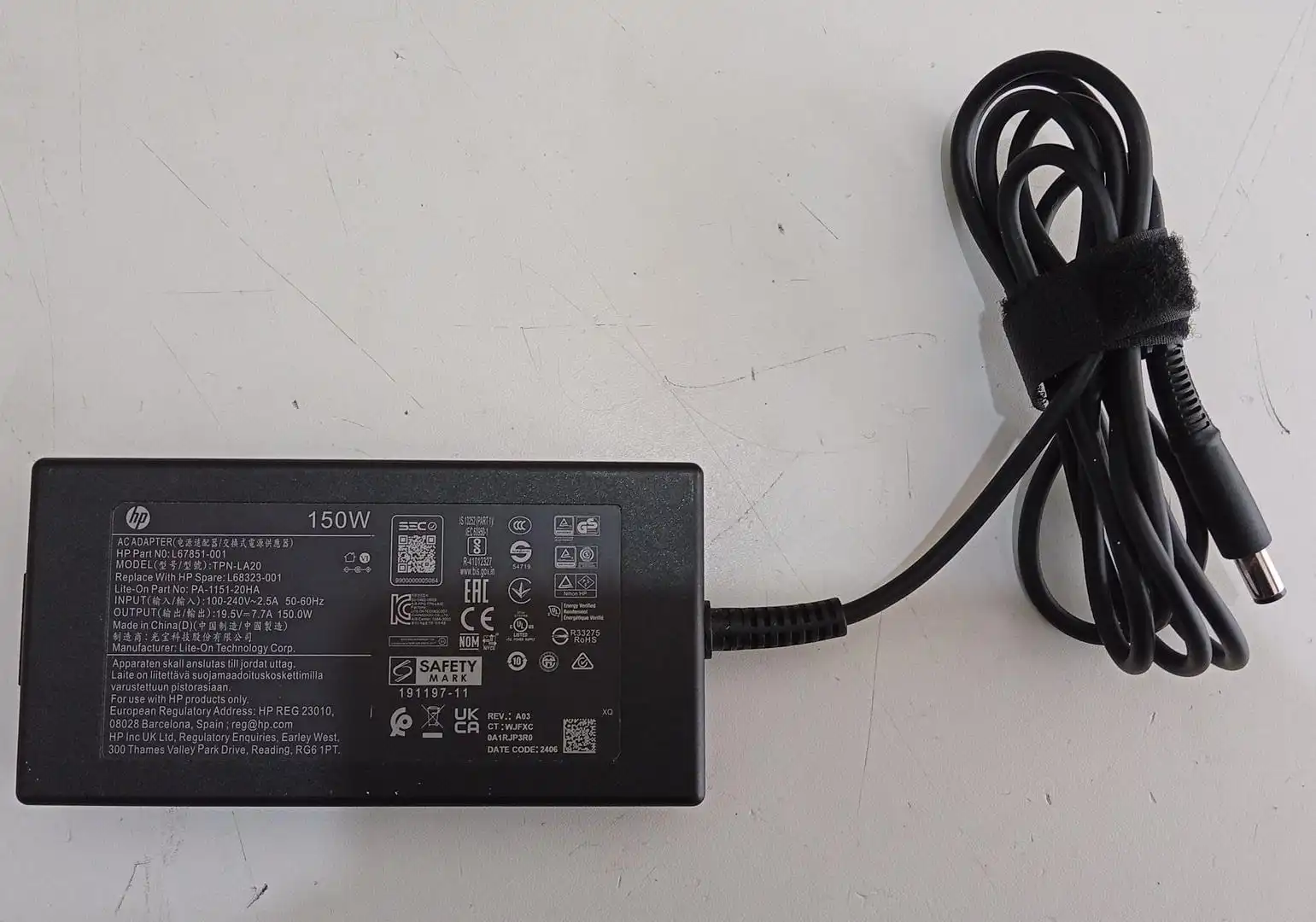 Cargador Original HP 150W 19.5V 7.7A TPN-LA20 L67851-001 Punta 4.5x3.0mm con Pin / Usado