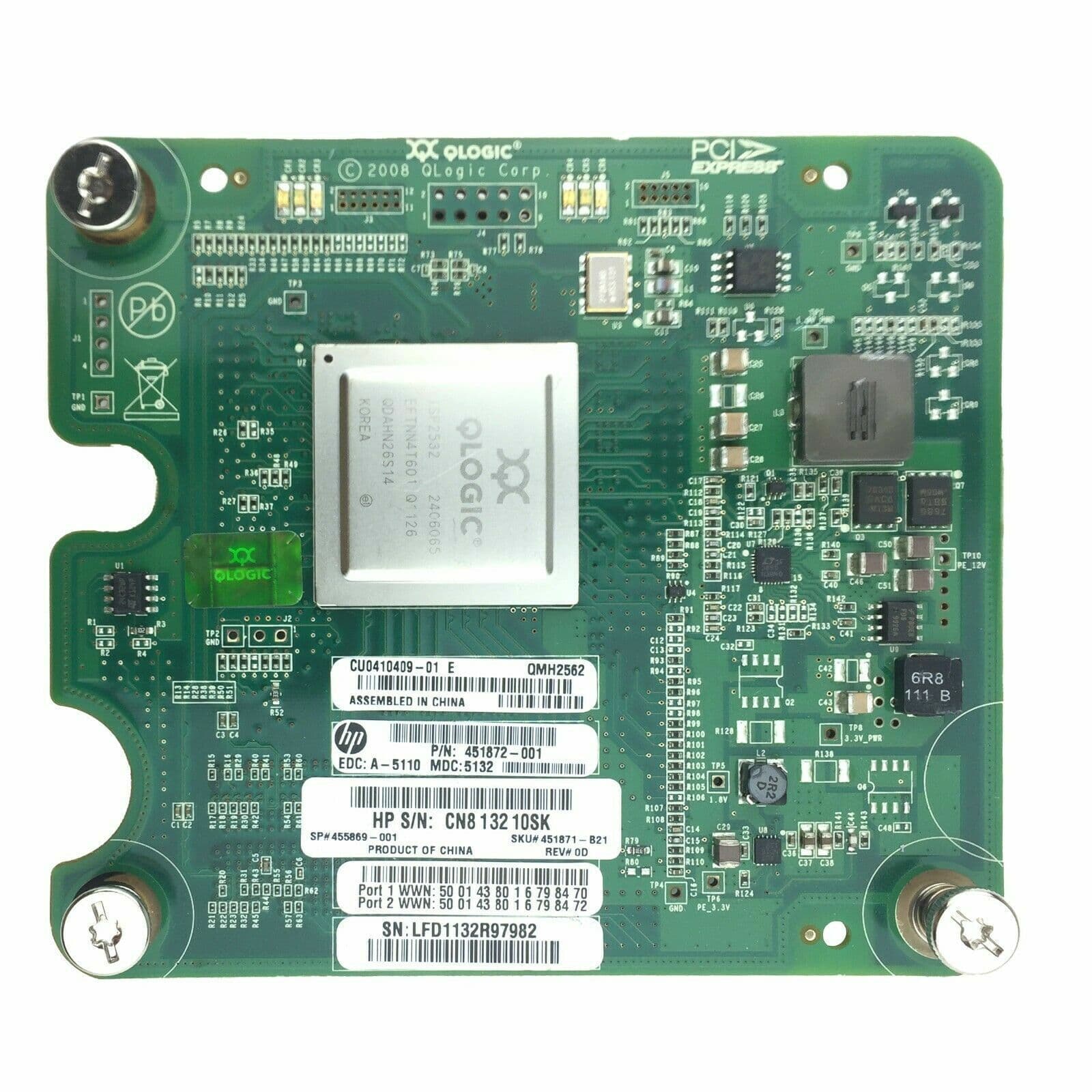 451872-001 455869-001 HP QLogic QMH2562 8 Gb/s 2 puertos PCIe FC entrepiso HBA — imagen 1