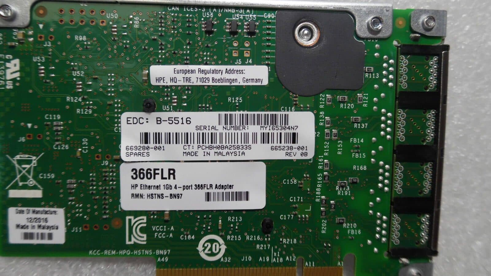 Adaptador Ethernet de cuatro puertos HP 366FLR 669280-001 665238-001 1 GB — imagen 3