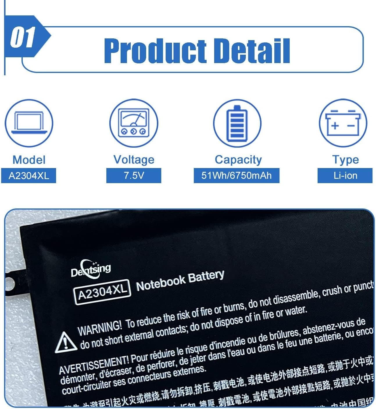 BATERÍA 7.5V 6.75AH LIPO A2304XL PARA HP CHROMEBOOK 14 — imagen 2