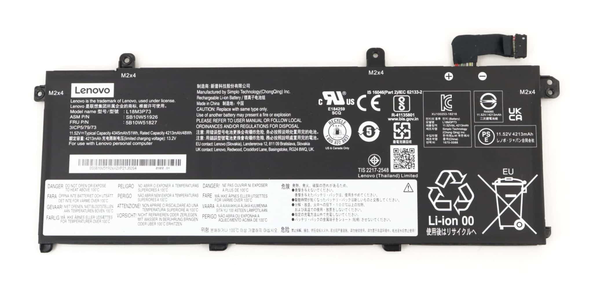 Batería Interna Lenovo L18M3P73 51Wh 11.55V (Compatible con ThinkPad T490 T495 T14 P43S P14s Gen 1) — imagen 2