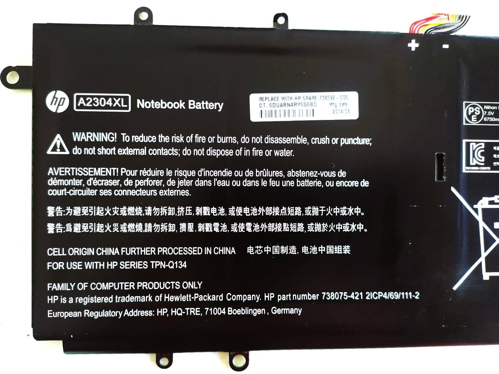 BATERÍA PARA LAPTOP CHROMEBOOK HP 14 G1 SEMINUEVA-2304XL — imagen 3