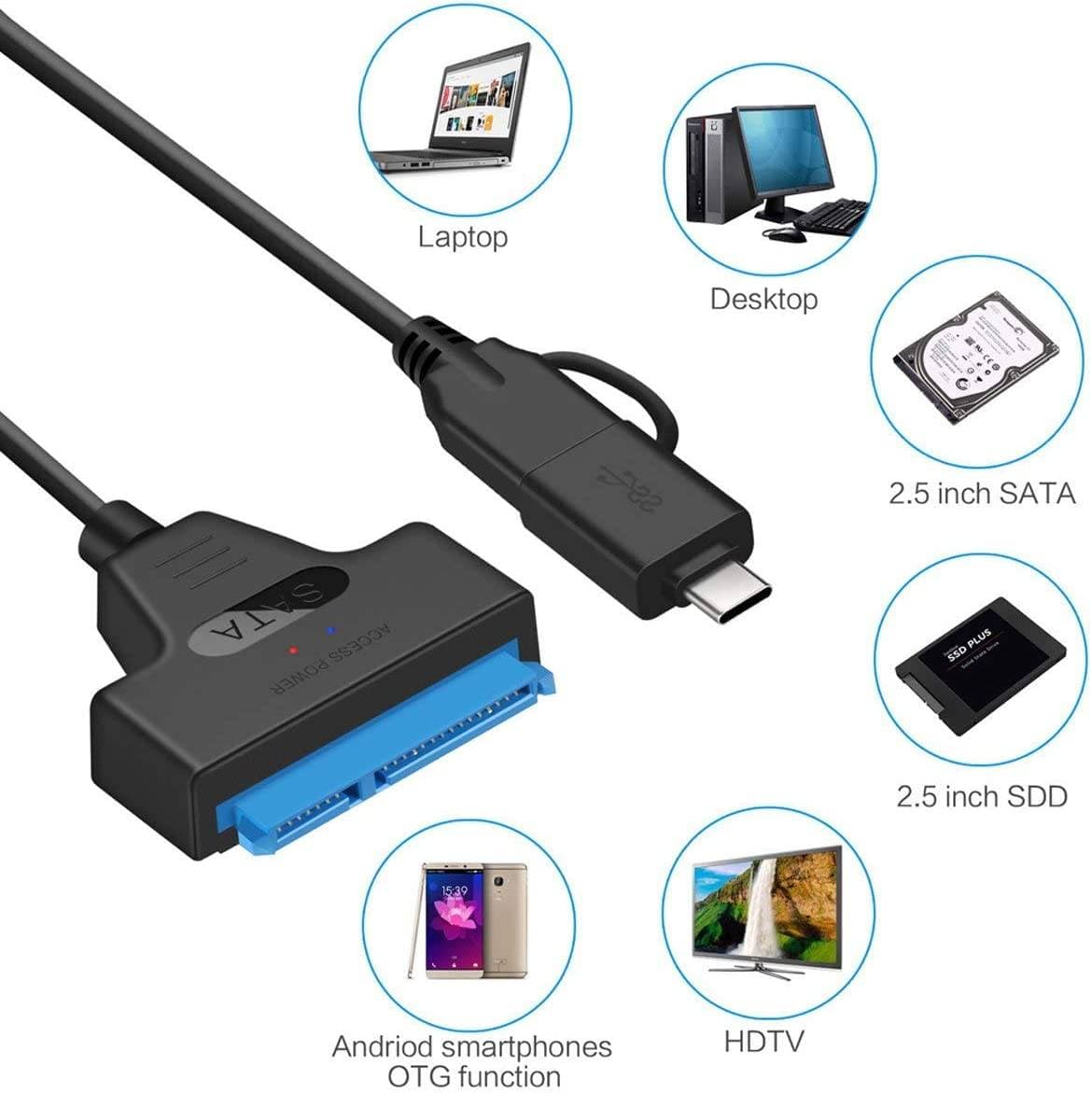 CABLE ADAPTADOR CONVERTIDOR DE SATA 2.5 A USB 3.0 Y TIPO C — imagen 3