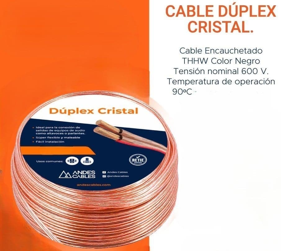 Cable Andes Gemelo 2×16 AWG · Duplex Cristal · 96 m · Nuevo — imagen 2