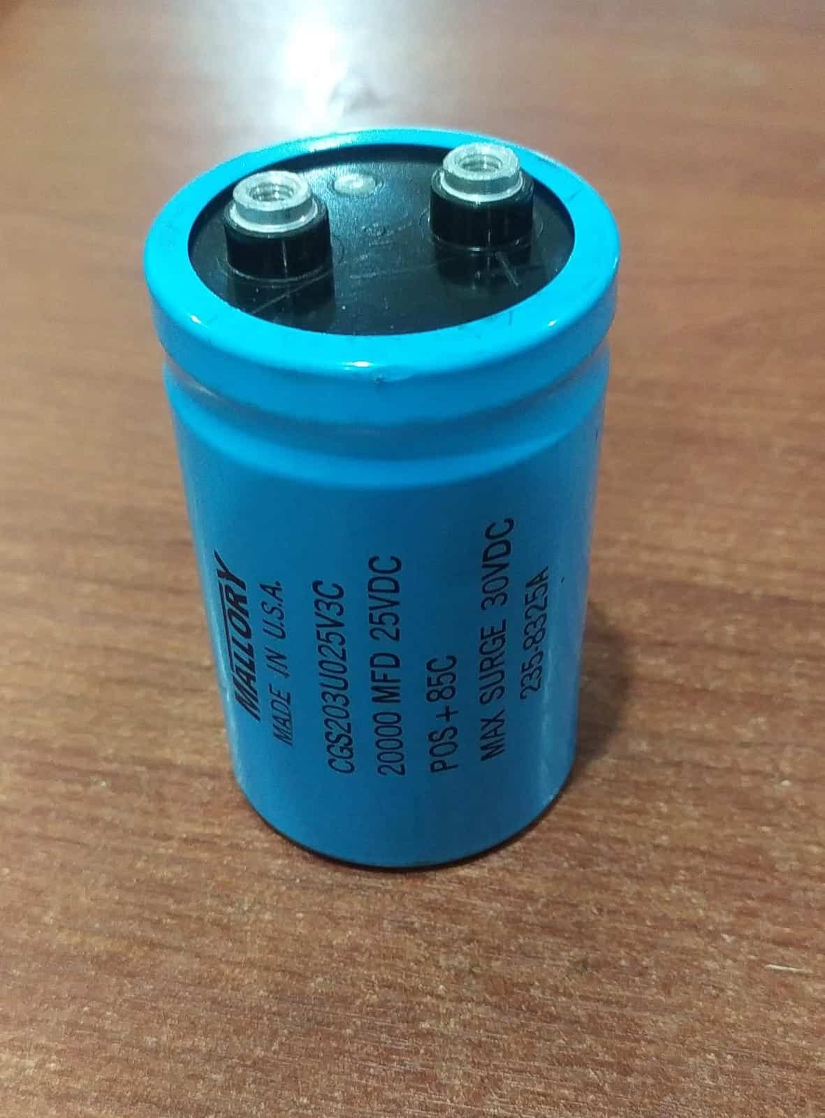 Condensador Electrolítico Mallory CGS203U025V3C 20000uF 25VDC positivo +85°C Máxima Sobrecarga30VDC — imagen 2