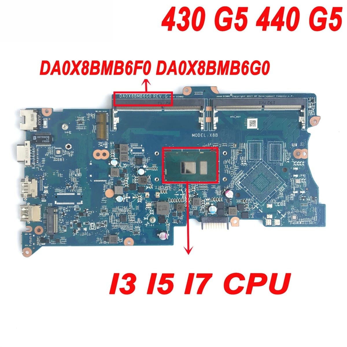 Placa Madre HP DA0X8BMB6F0 REV F i7-8550U Sin GPU Para ProBook 430 G5 / 440 G5 / 450 G5 — imagen 1