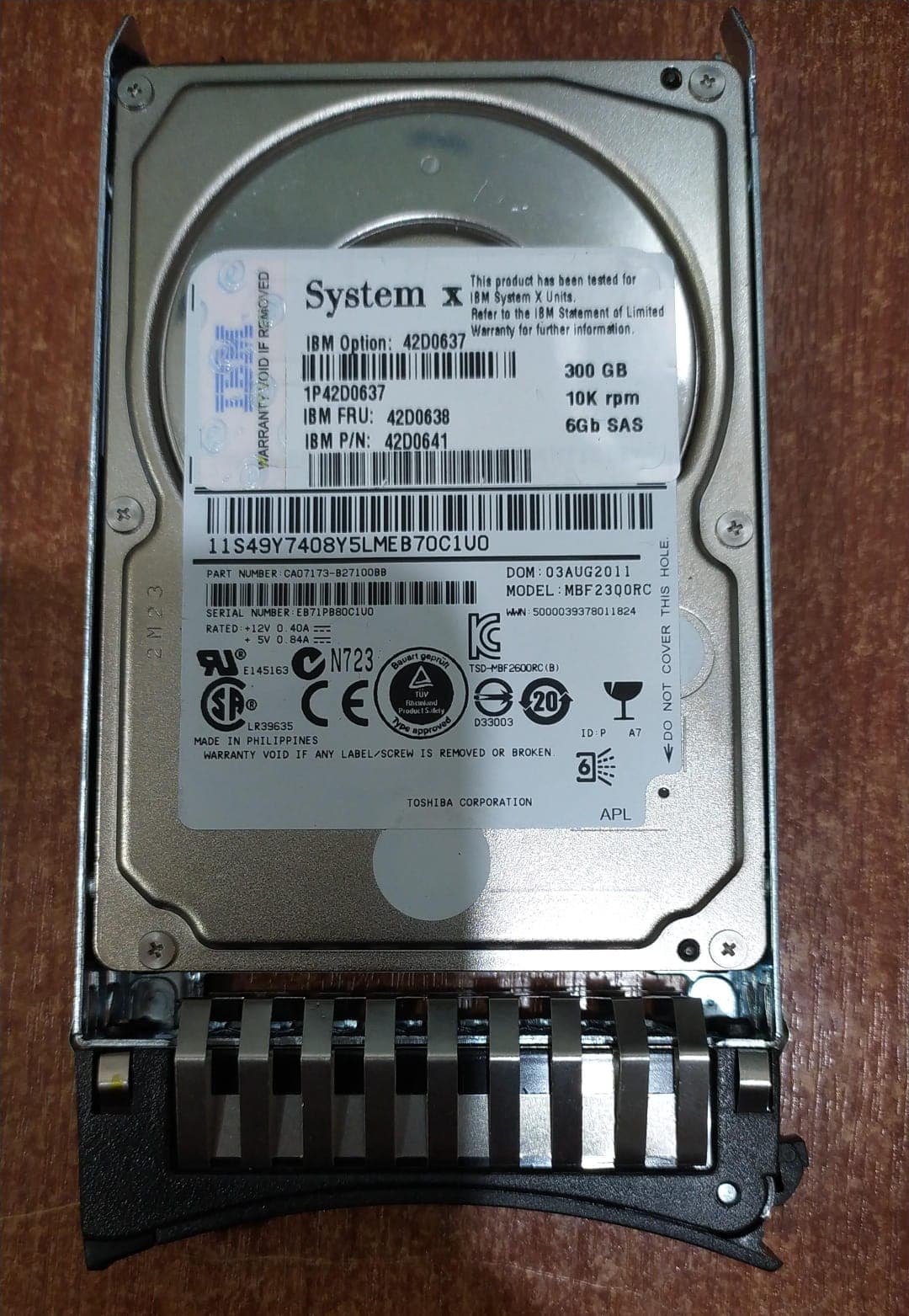 Disco Duro HDD | SAS | Toshiba | MBF2300RC | 300GB | 10K RPM 6Gb/s 2.5" SFF Para Servidor — imagen 1