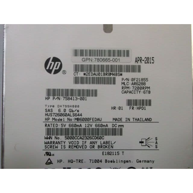 Disco Duro HP 6TB SAS 7.2K 6Gb/s MB6000FEDAU HUS726060ALS644 Enterprise 3.5” — imagen 3