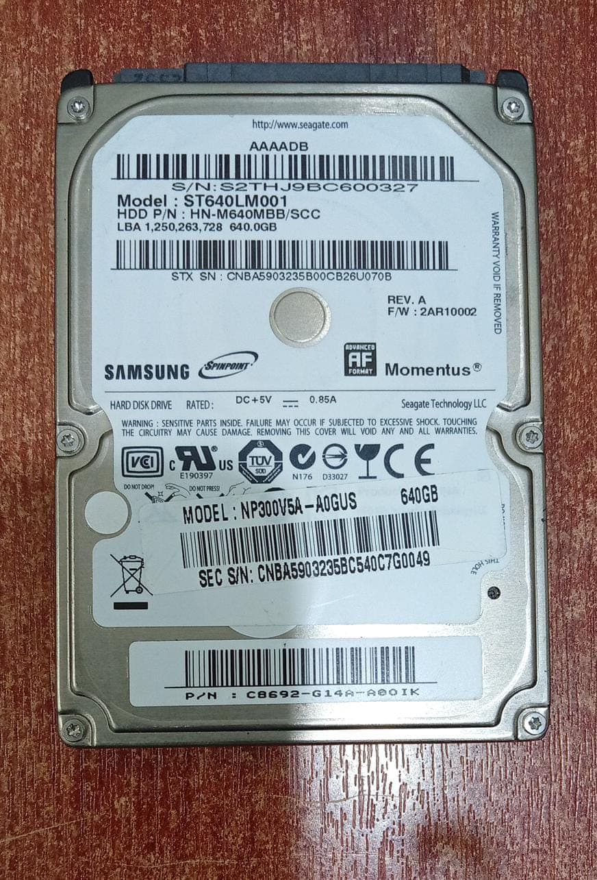 Disco Duro Interno Laptop 640GB SATA 2.5″ Samsung Spinpoint M8 ST640LM001 / HN‑M640MBB – Seminuevo — imagen 1