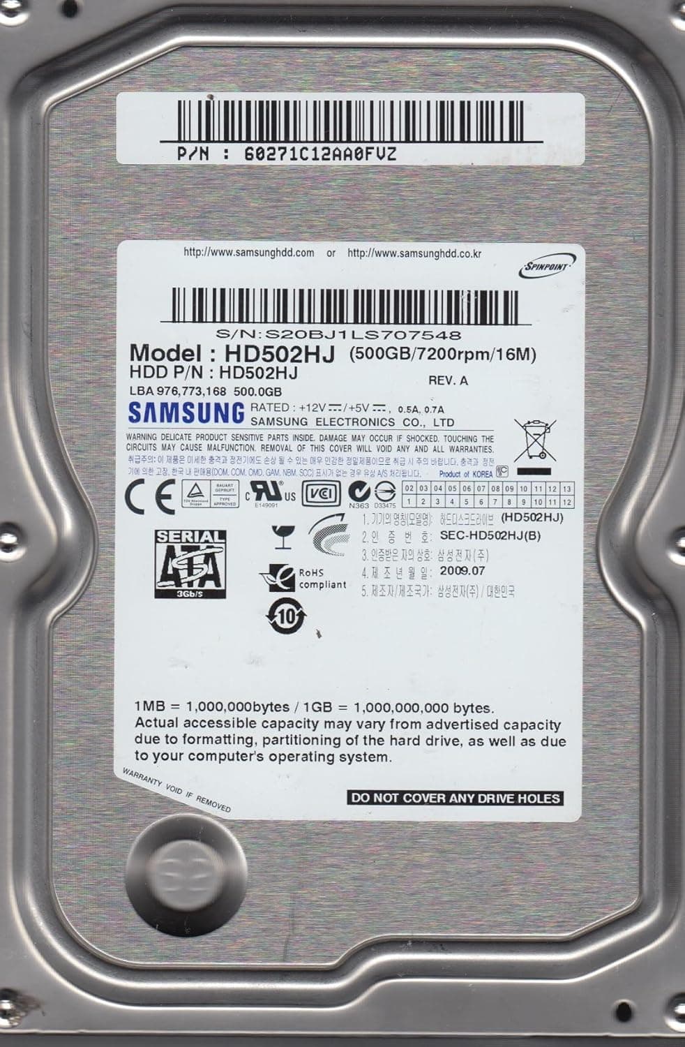 Disco Duro Interno Samsung HD502HJ 500GB 7200RPM 16MB SATA II 3.5" — imagen 1