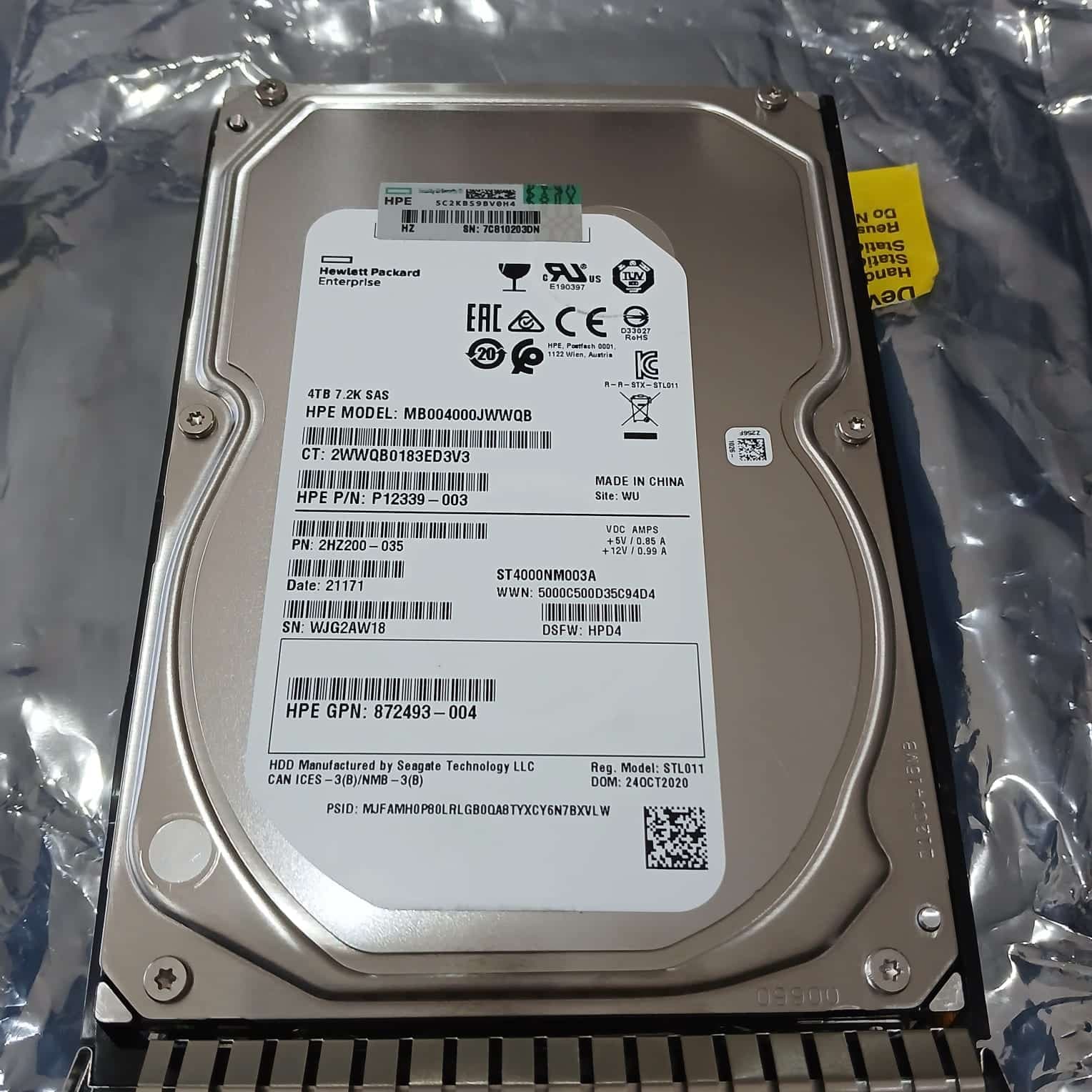 Disco HPE 4TB SAS 12G 7.2K LFF | MB004000JWQWB | 872493-004 | Nuevo — imagen 2