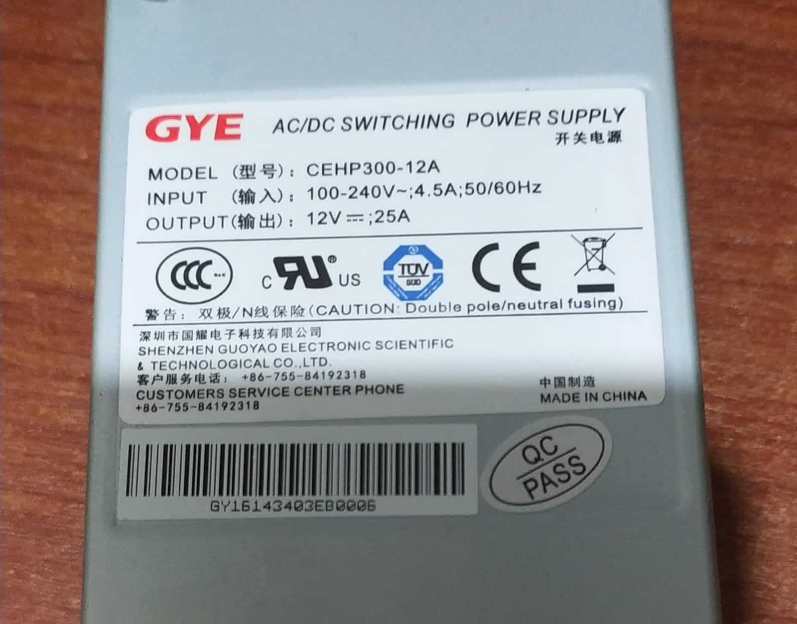 Fuente de Alimentación Conmutada | GYE | CEHP300-12A | 300W | Entrada de CA: 100-240 V CA, 4,5 A Salida de CC: 12 V / 25 A | HUAWEI IAD1224 / Servidores DIY o pequeños NAS / Servidores de minería o GPU — imagen 4