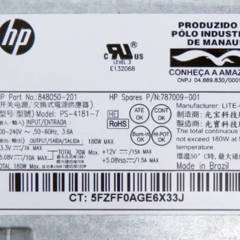 Fuente de Poder / Alimentación | PS-4181-7 | 848050-001 | 180W | 80Plus Bronze | HP ProDesk 400 G2, G3, G4 SFF y Pavilion Slimline 260, 450 series — imagen 2