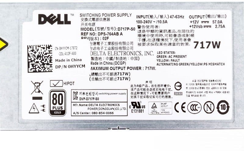 Fuente de Poder | DELL | D717P-S0 | DPS-764AB A | 0RN442 | 717W | para Servidores PowerEdge R610 y PowerVault NX3600 / NX3610 — imagen 3