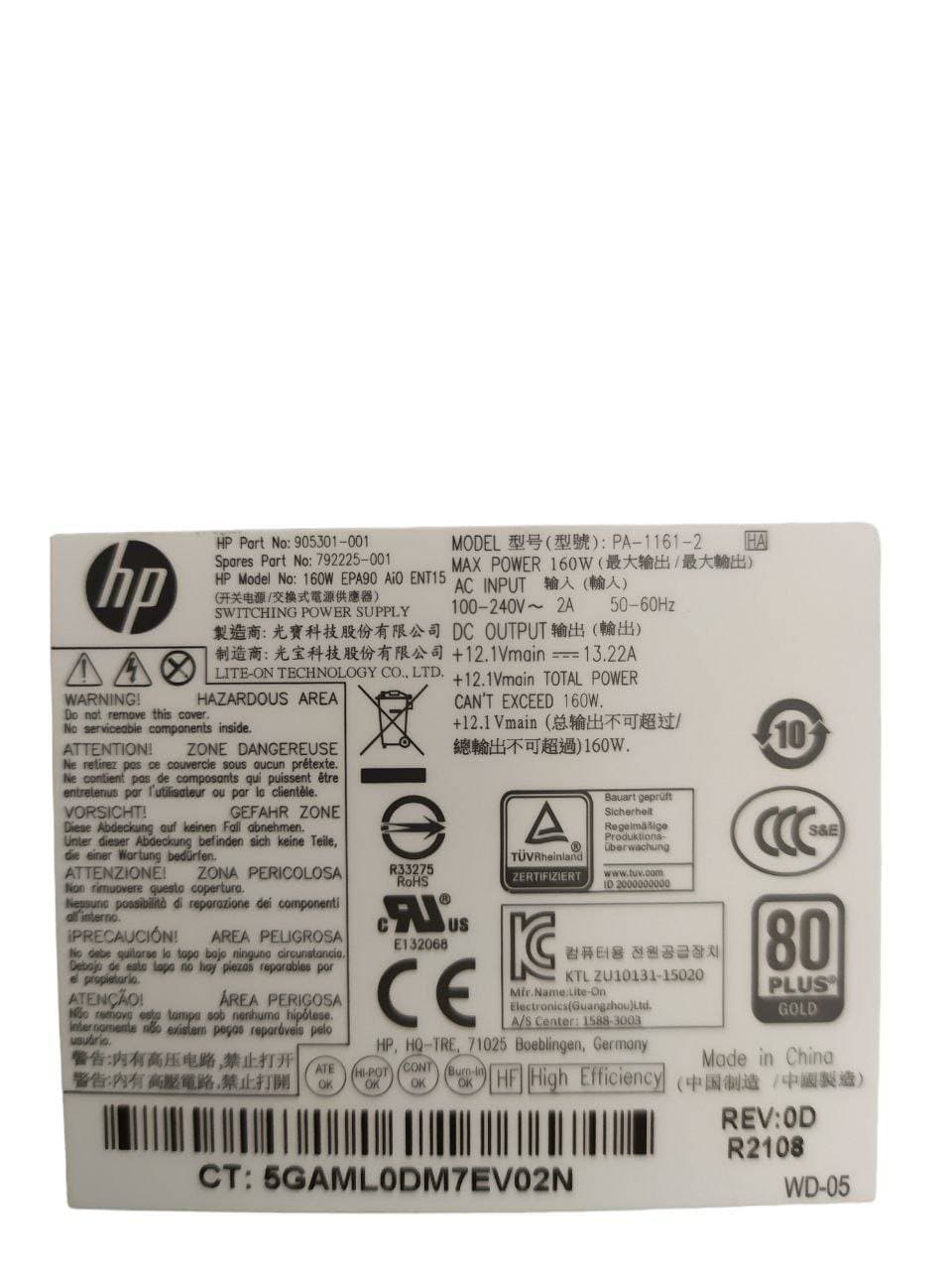 HP 160W | Fuente de alimentación | 905301-001 EliteOne 600 705 800 AIO 792225-001 | PA-1161-2 | EPA90 Ai0 ENT15 — imagen 5