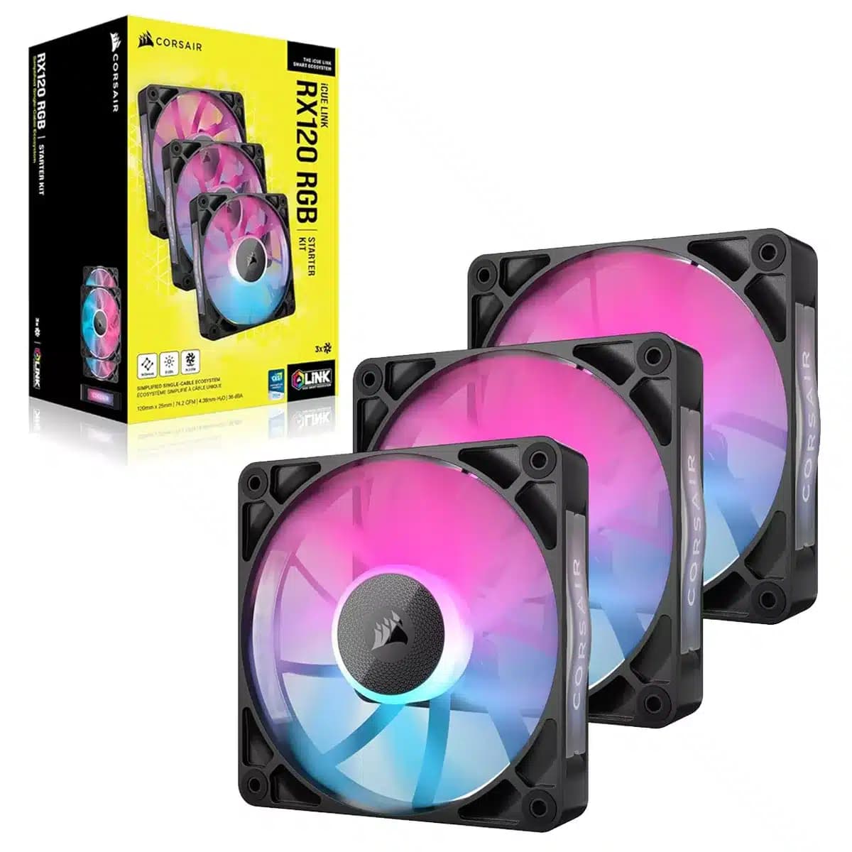 KIT 3 Ventiladores o Disipadores | Corsair | RX120 | RGB | 120 mm x 25 mm | Fan | incluye Controladora — imagen 1