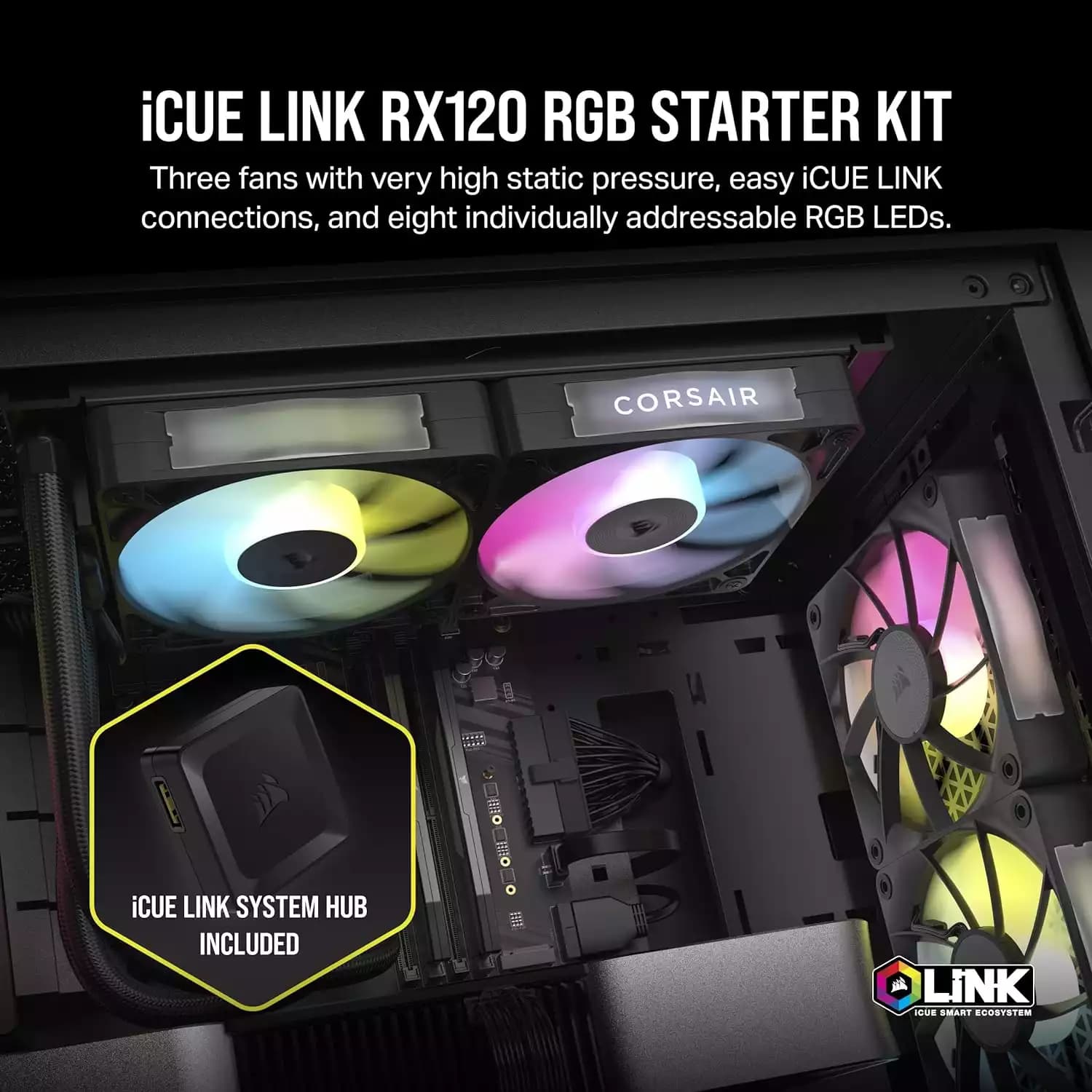 KIT 3 Ventiladores o Disipadores | Corsair | RX120 | RGB | 120 mm x 25 mm | Fan | incluye Controladora — imagen 2